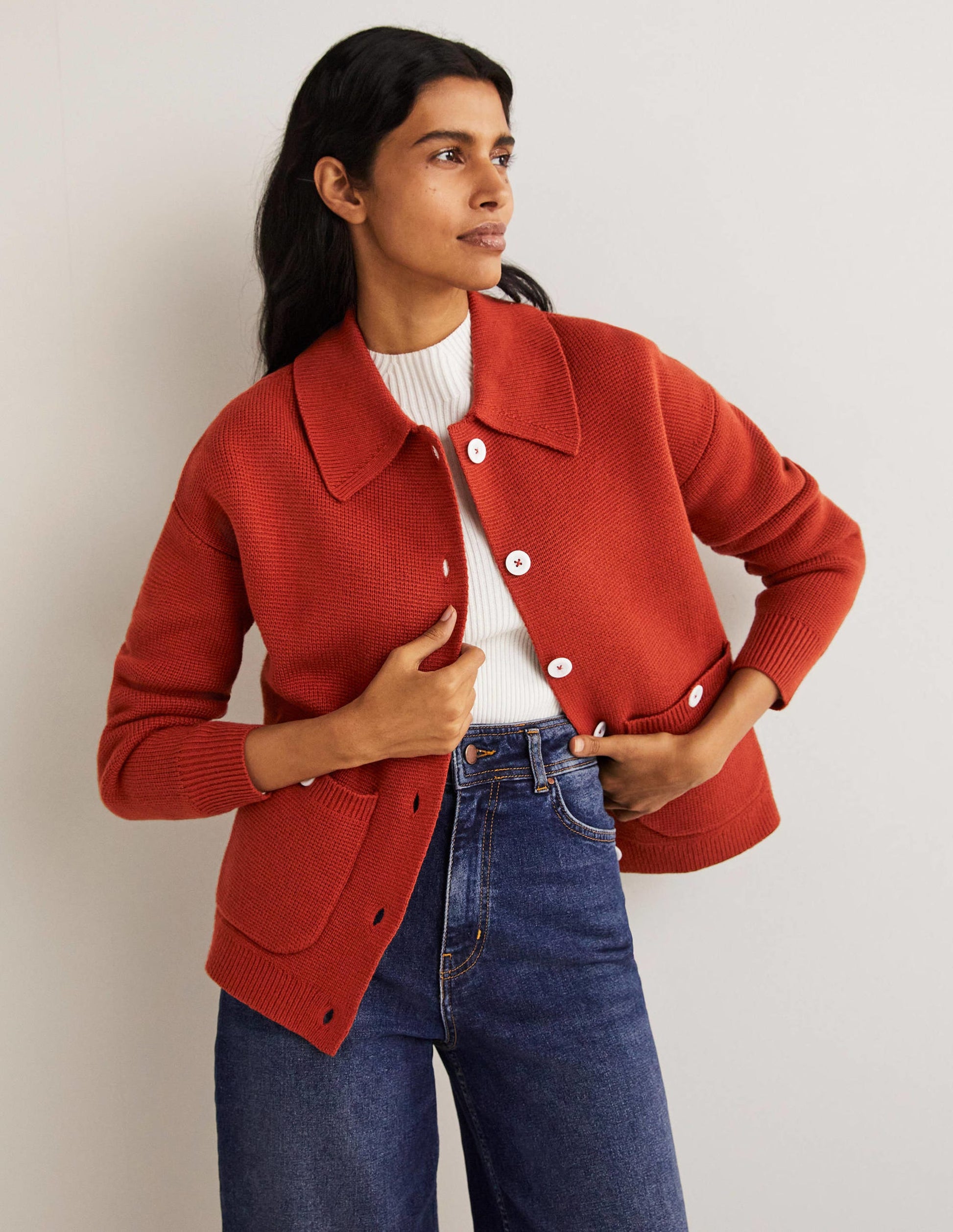 Wool Blend Cardigan-Rust-1