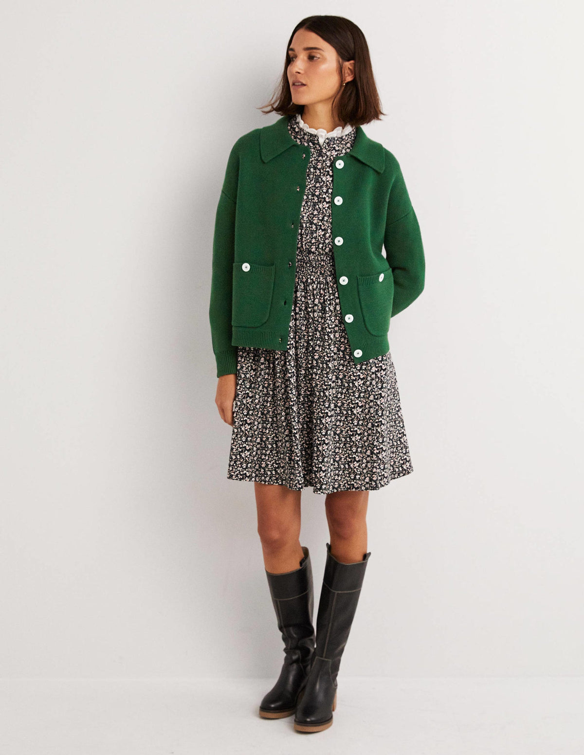Wool Blend Cardigan-Hunter Green - Image 1