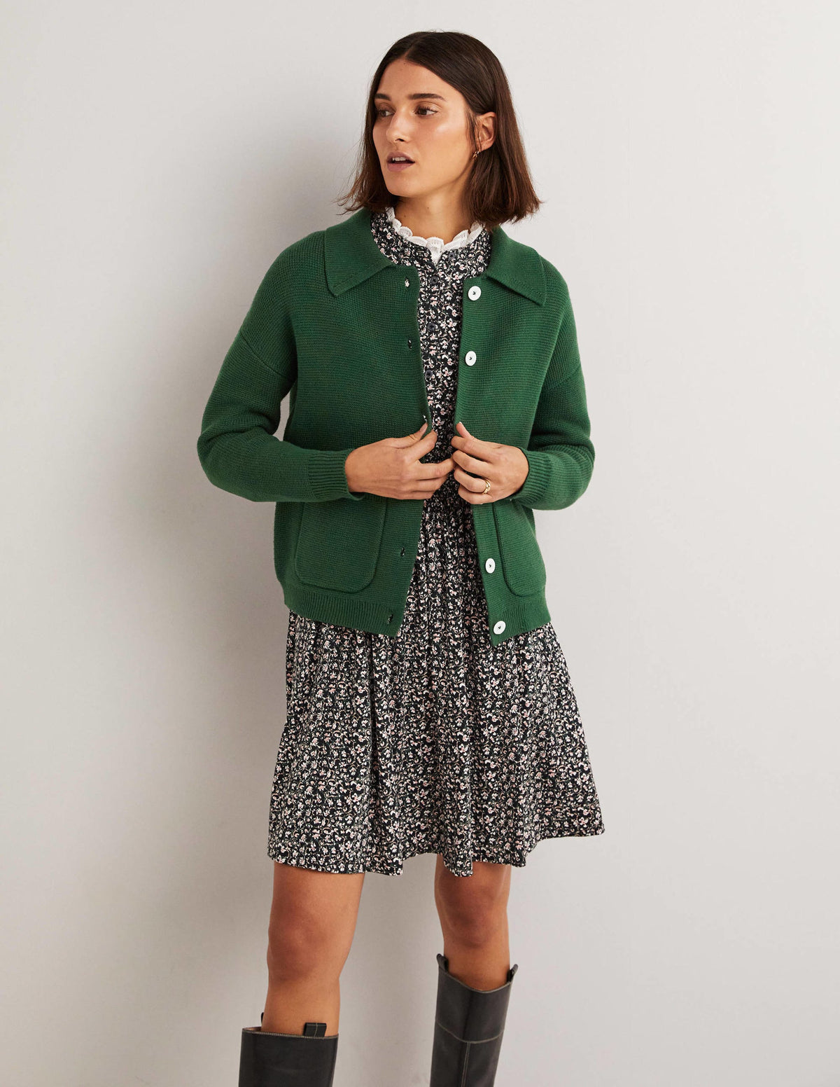 Wool Blend Cardigan-Hunter Green - Image 4