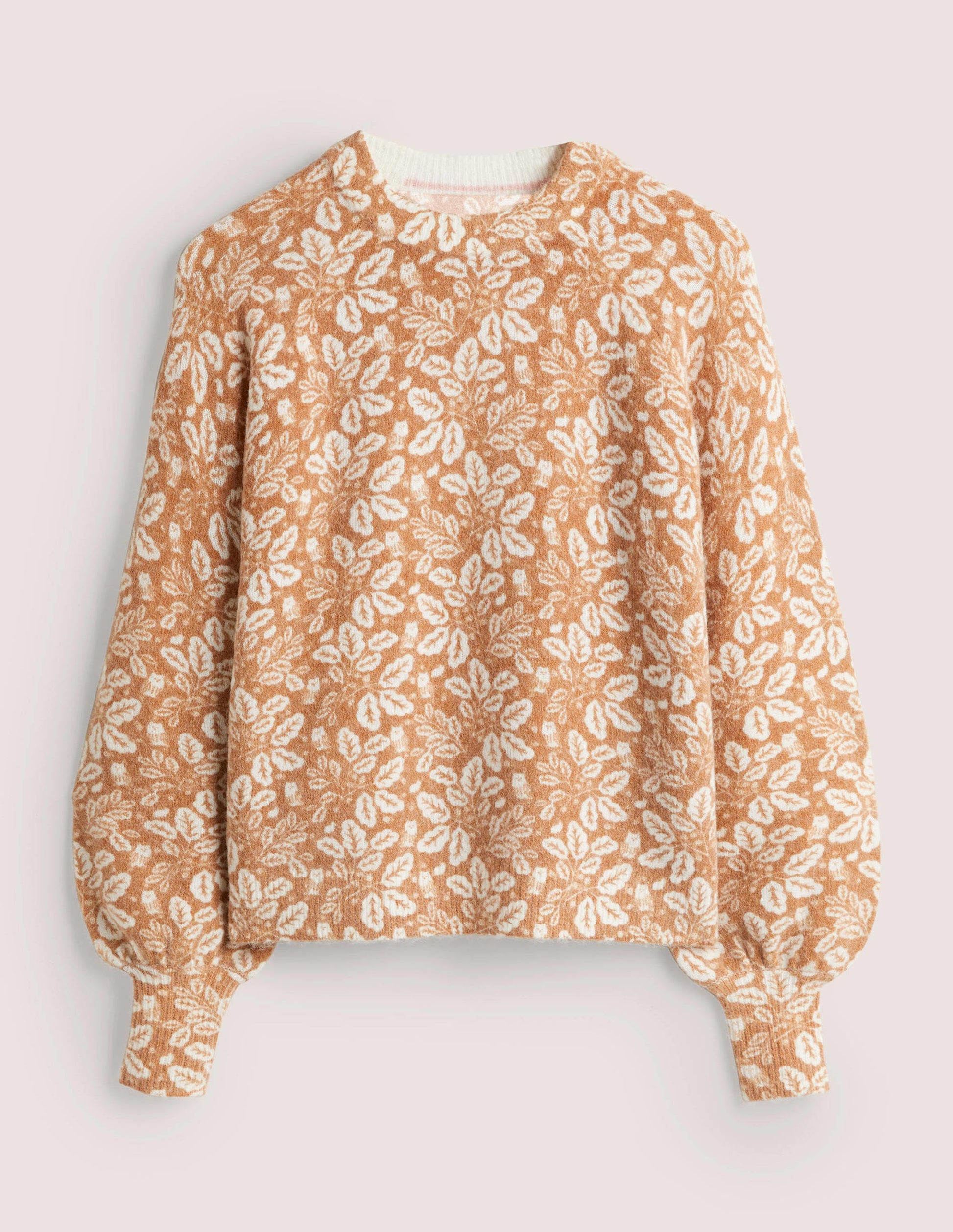 Blouson Sleeve Fluffy Jumper-Assam Brown, Acorn Leaf-6