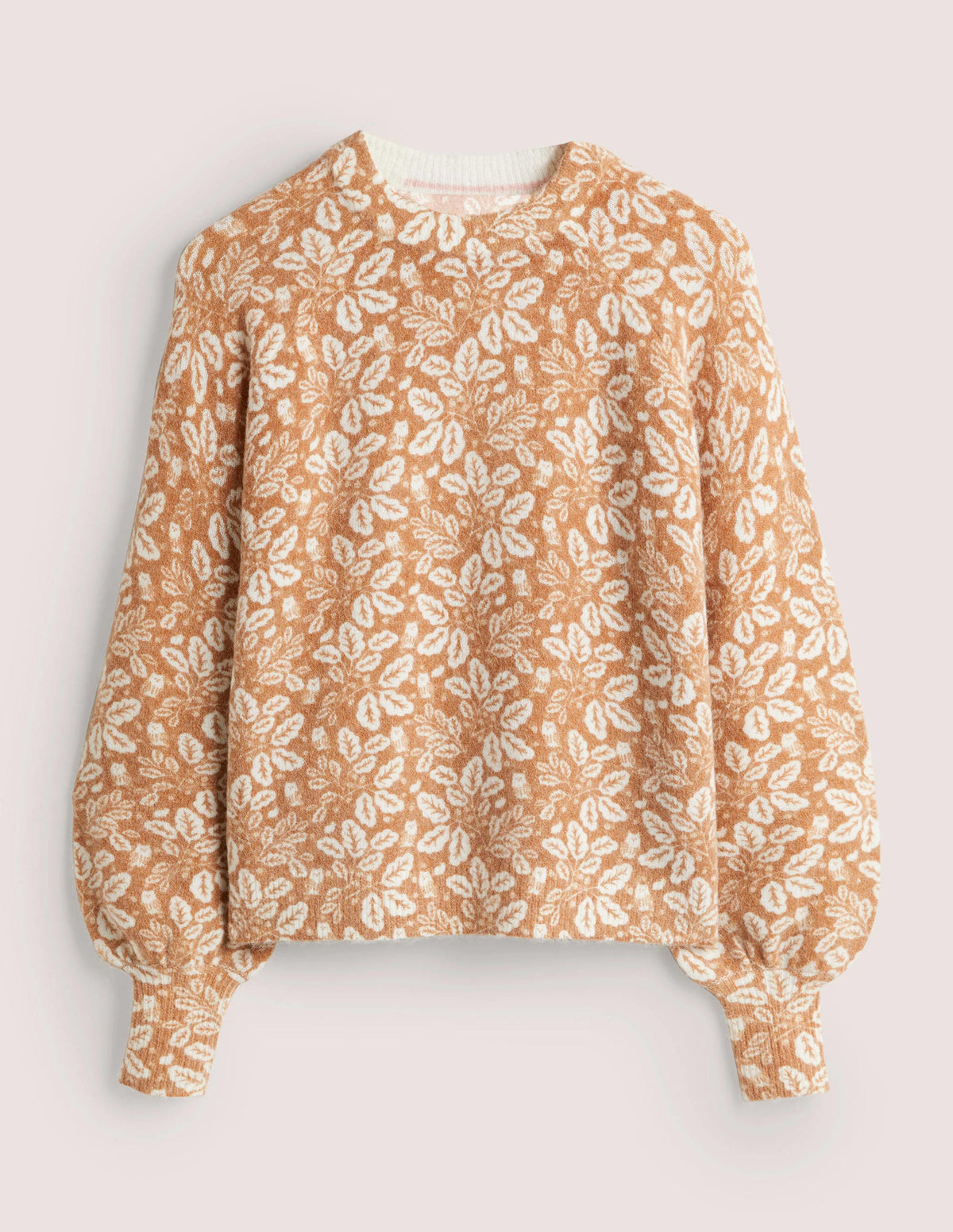 Blouson Sleeve Fluffy Jumper-Assam Brown, Acorn Leaf - Image 6