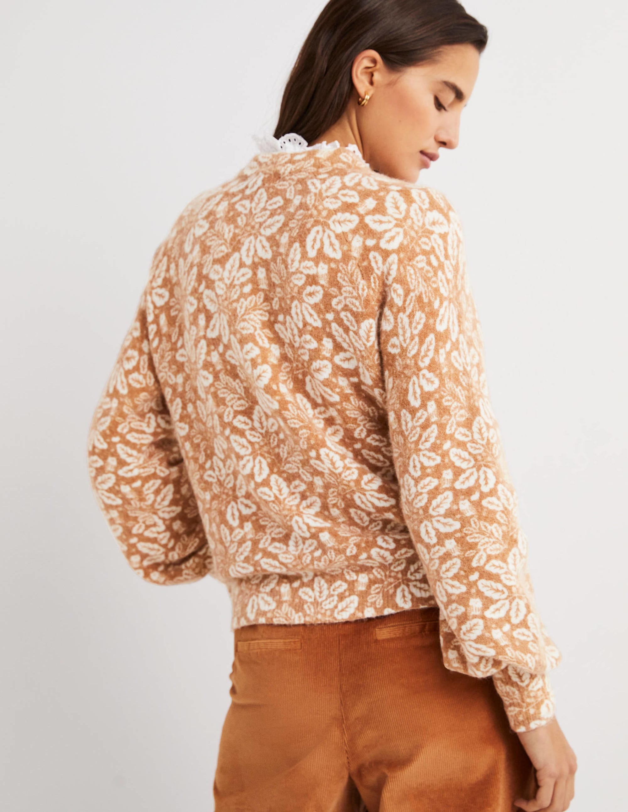Blouson Sleeve Fluffy Jumper-Assam Brown, Acorn Leaf - Image 4
