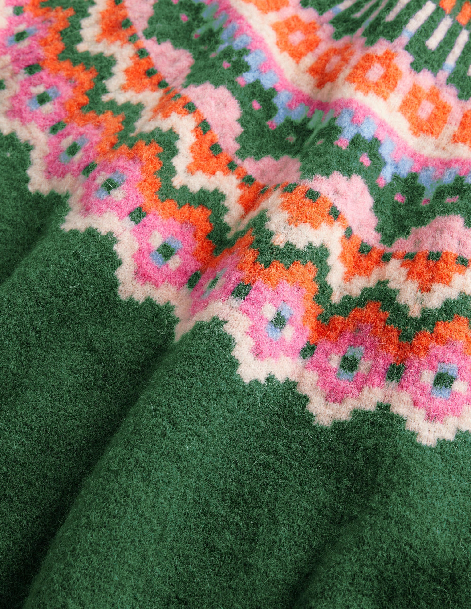Blouson Sleeve Fluffy Jumper-Hunter Green, Fair Isle - Image 7