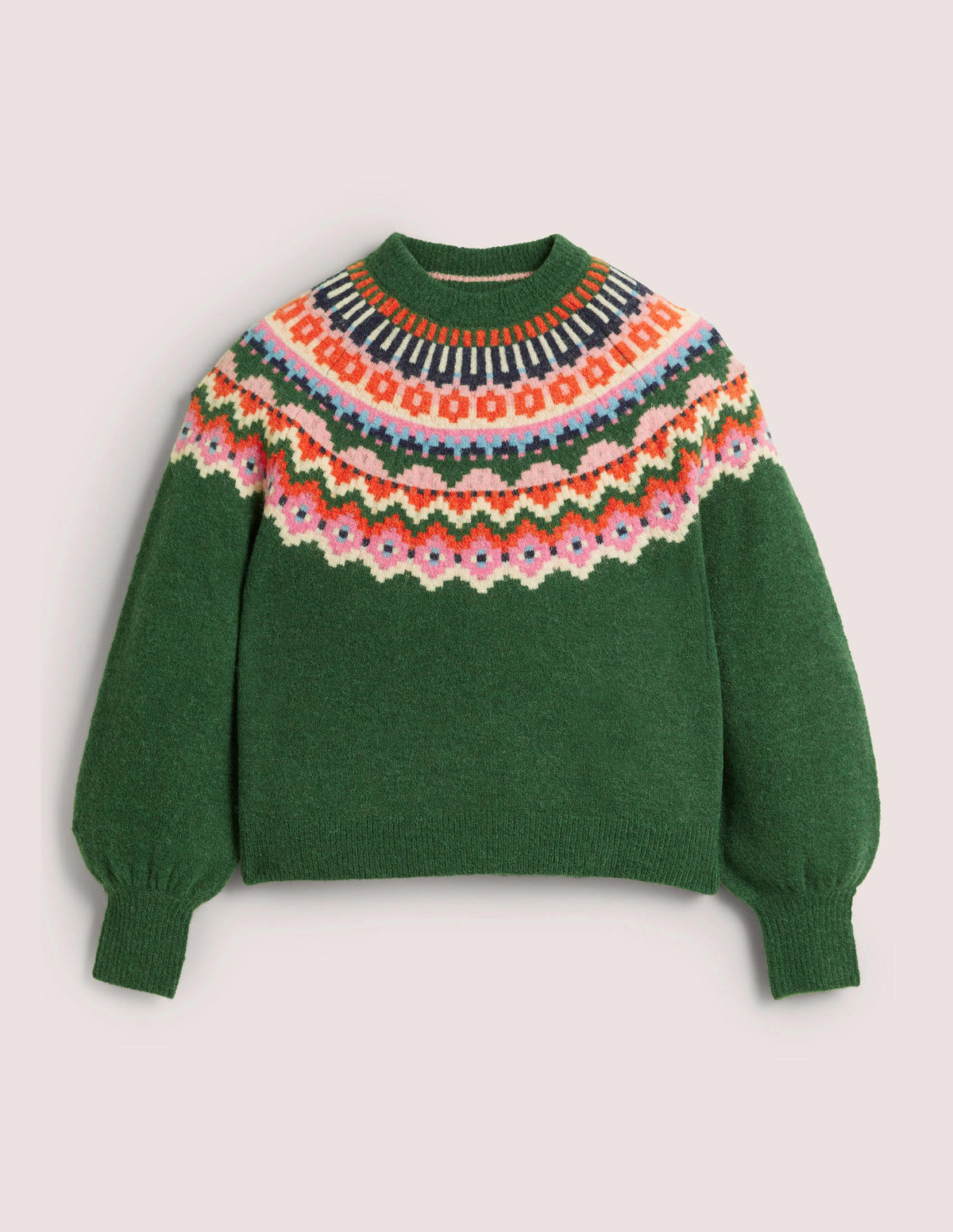 Blouson Sleeve Fluffy Jumper-Hunter Green, Fair Isle - Image 8