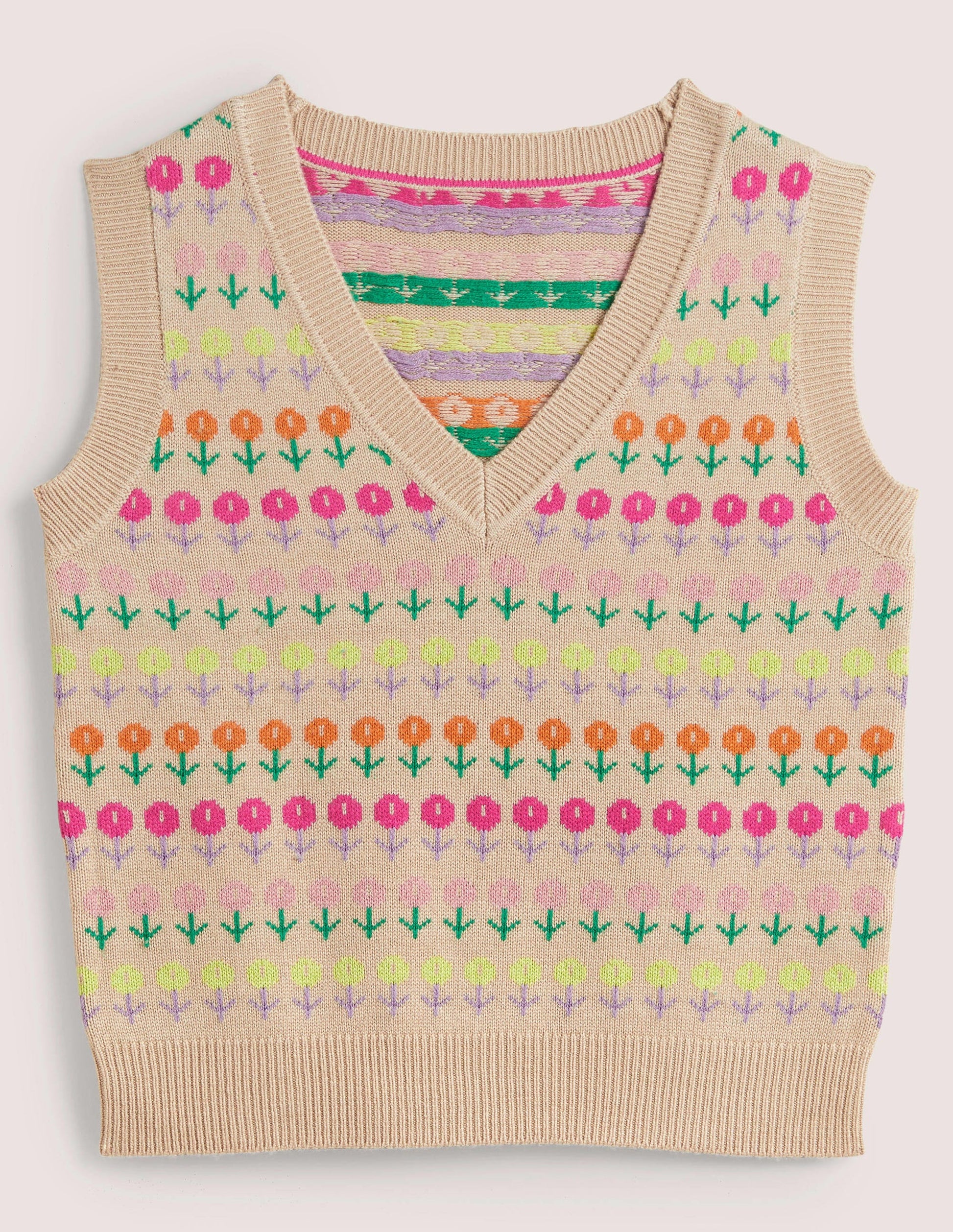 V-neck Knitted Tank Top-Chinchilla Melange, Floral-8