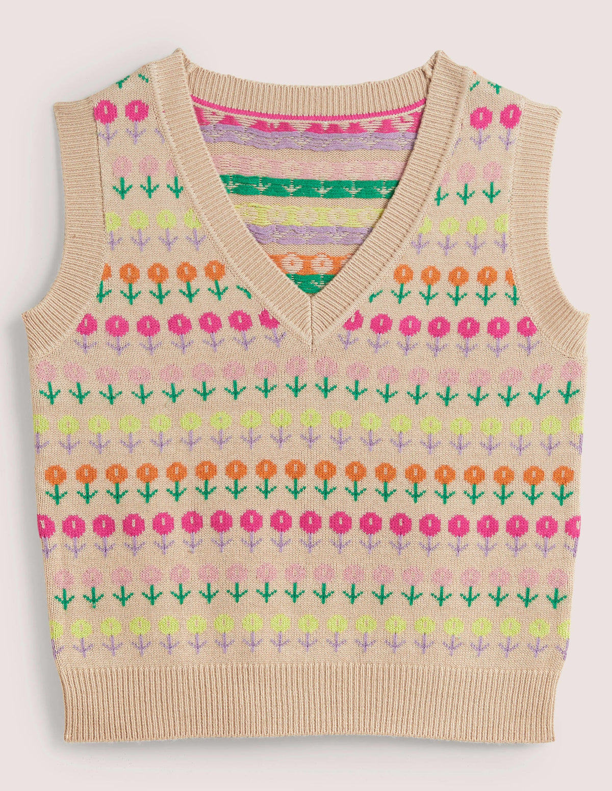 V-neck Knitted Tank Top-Chinchilla Melange, Floral - Image 8