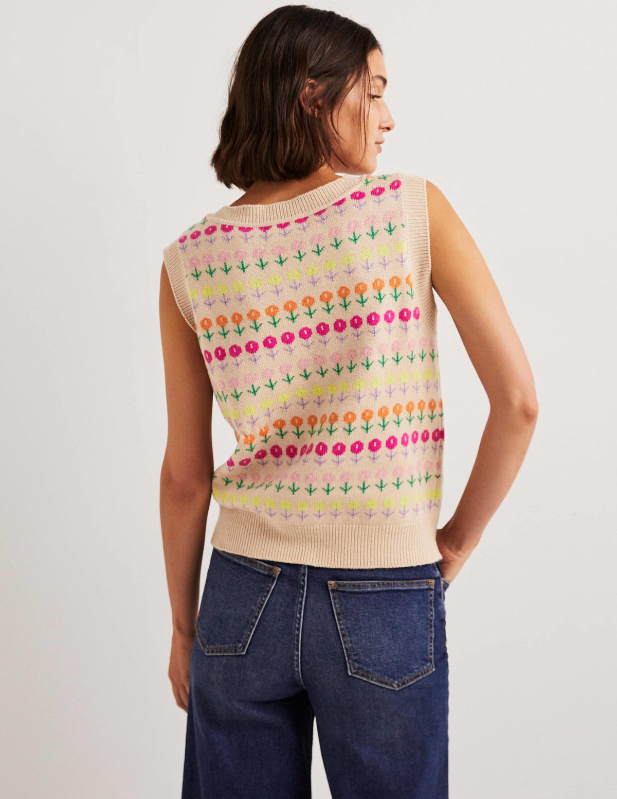 V-neck Knitted Tank Top-Chinchilla Melange, Floral - Image 3