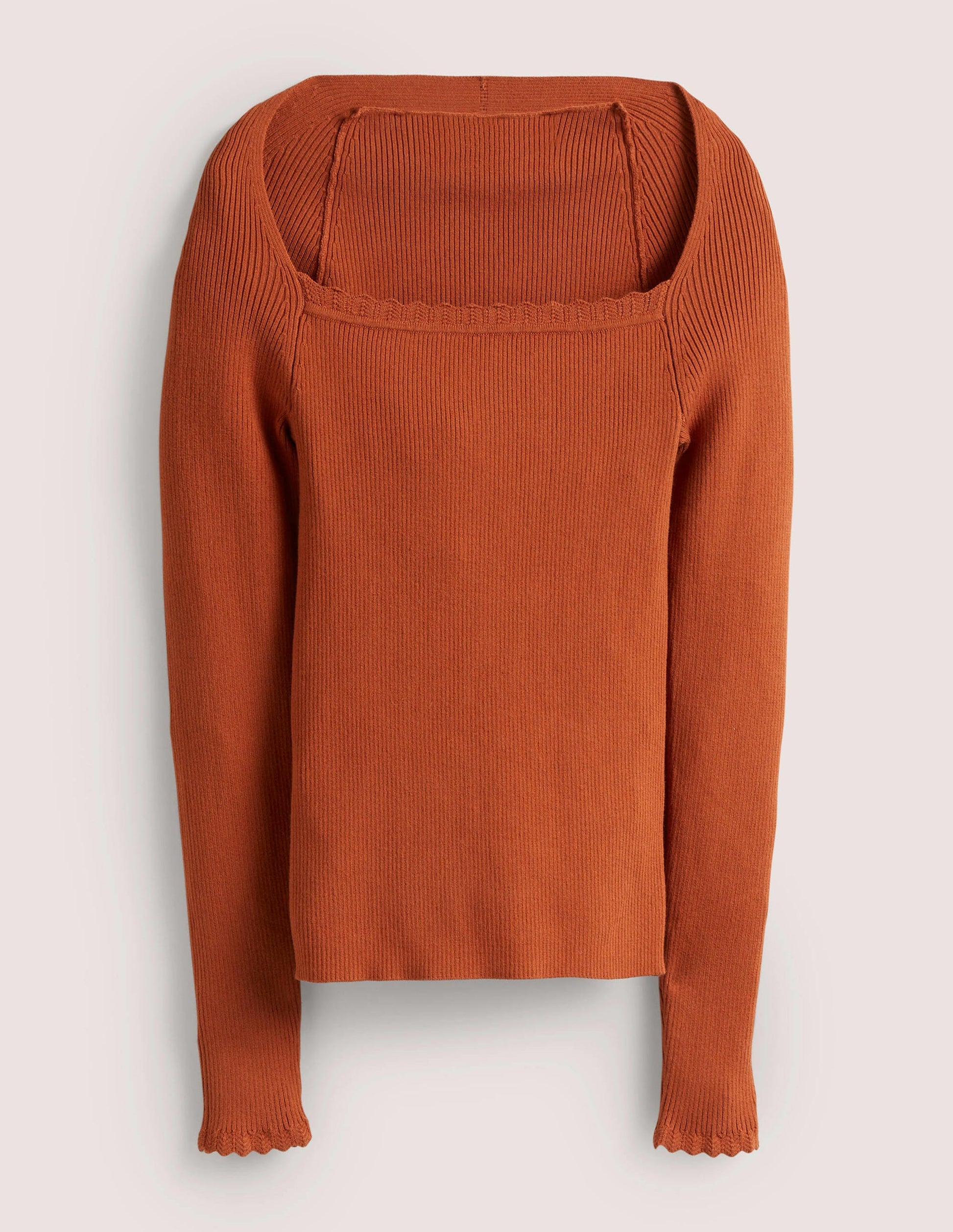 Ribbed Square Neck Knitted Top-Rust-6