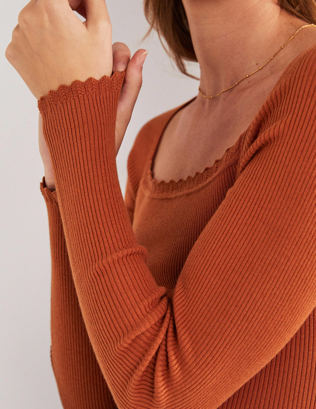 Ribbed Square Neck Knitted Top-Rust-2