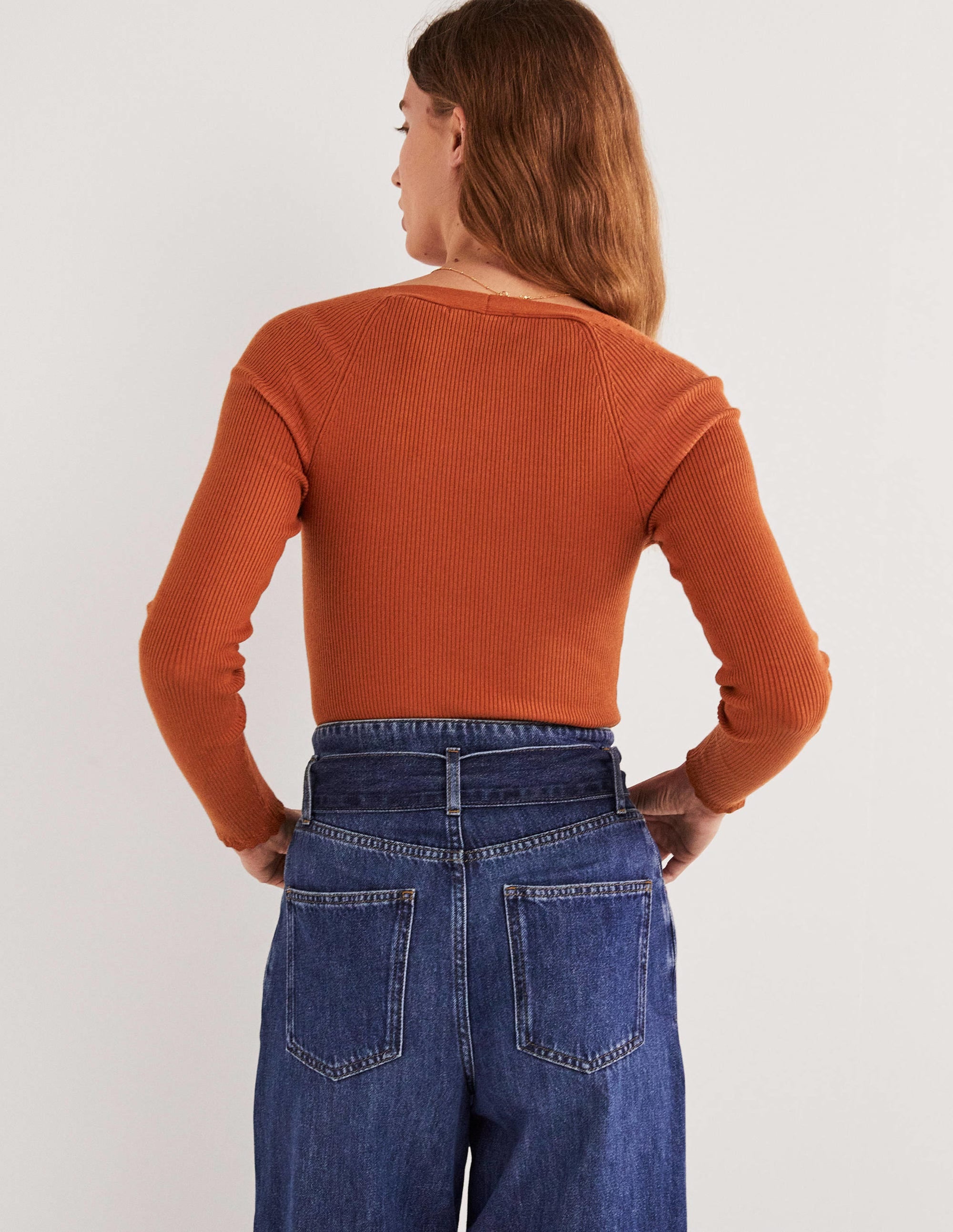 Ribbed Square Neck Knitted Top-Rust - Image 3