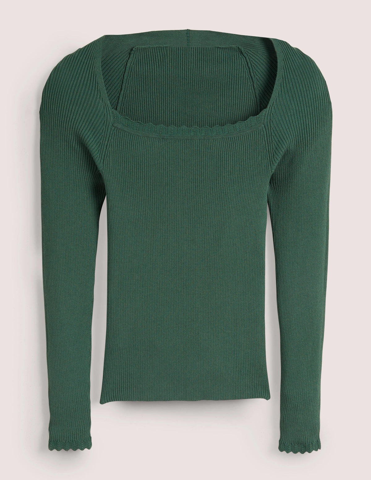 Ribbed Square Neck Knitted Top-Trekking Green-6