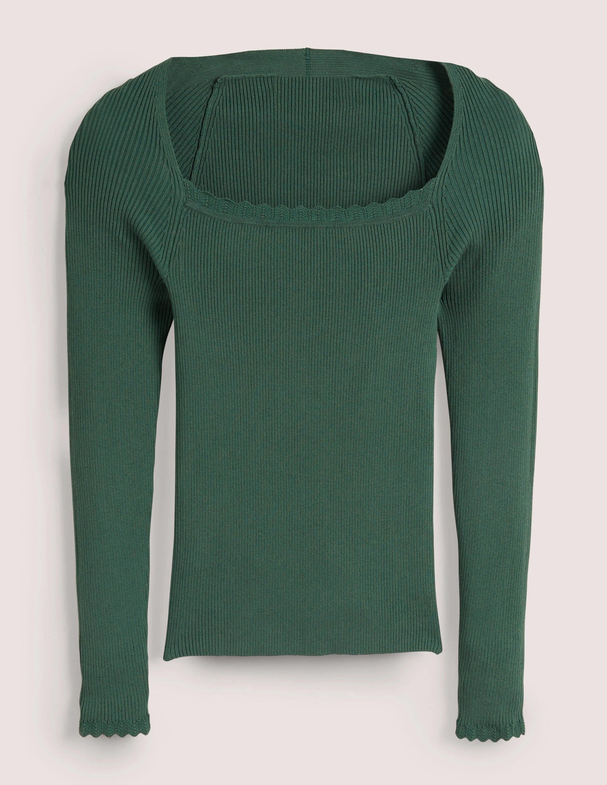 Ribbed Square Neck Knitted Top-Trekking Green - Image 6