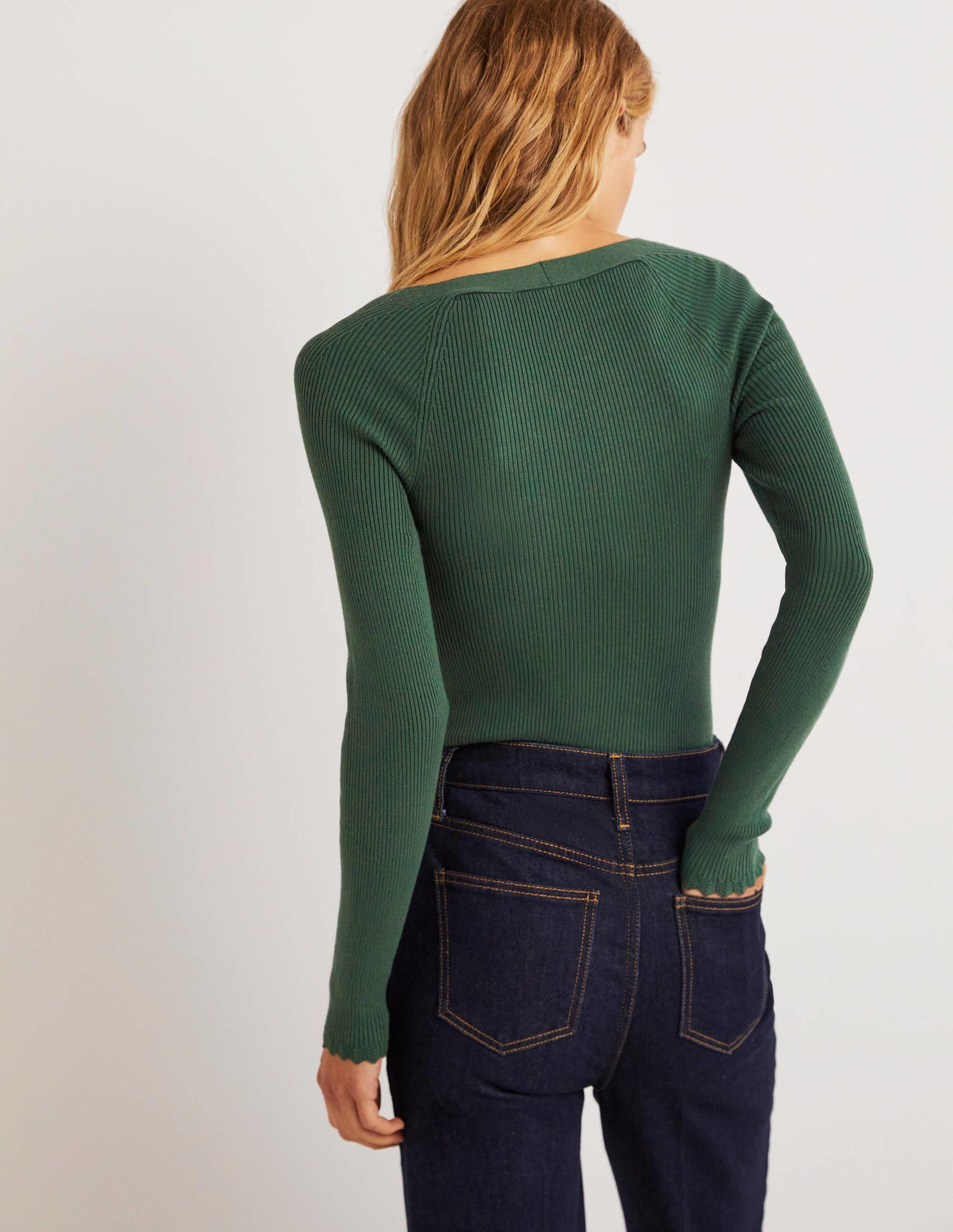 Ribbed Square Neck Knitted Top-Trekking Green-3