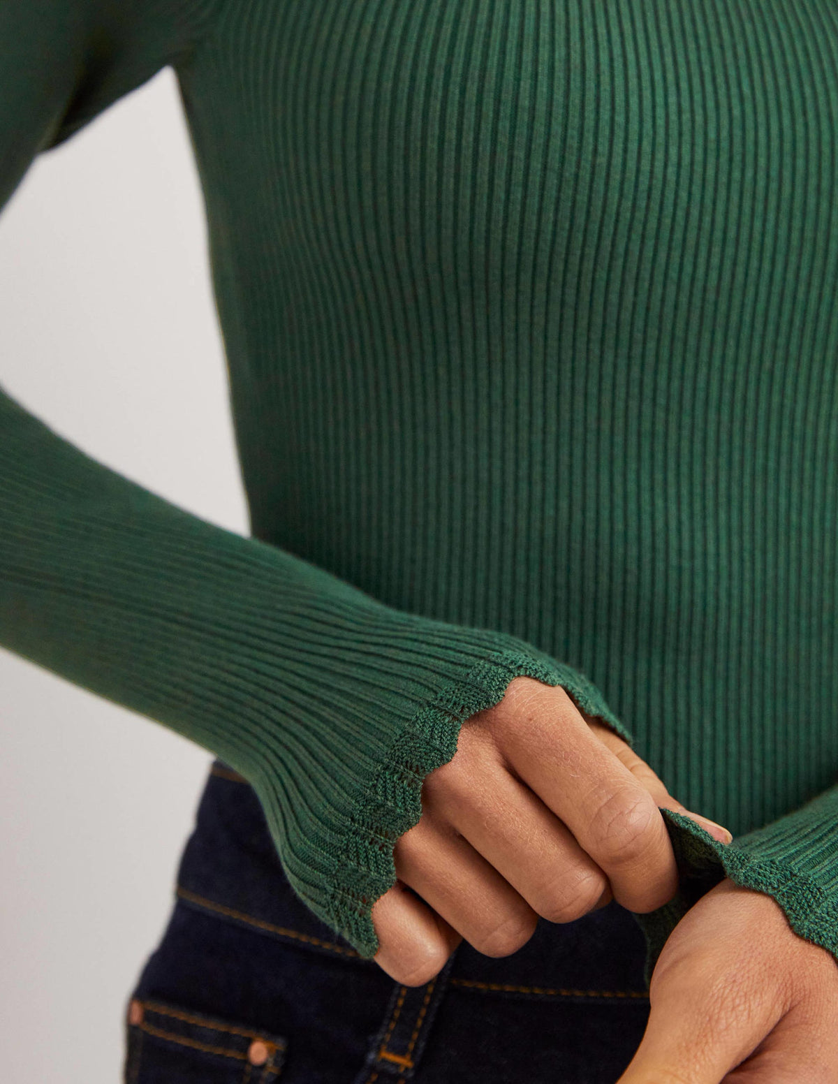 Ribbed Square Neck Knitted Top-Trekking Green - Image 5