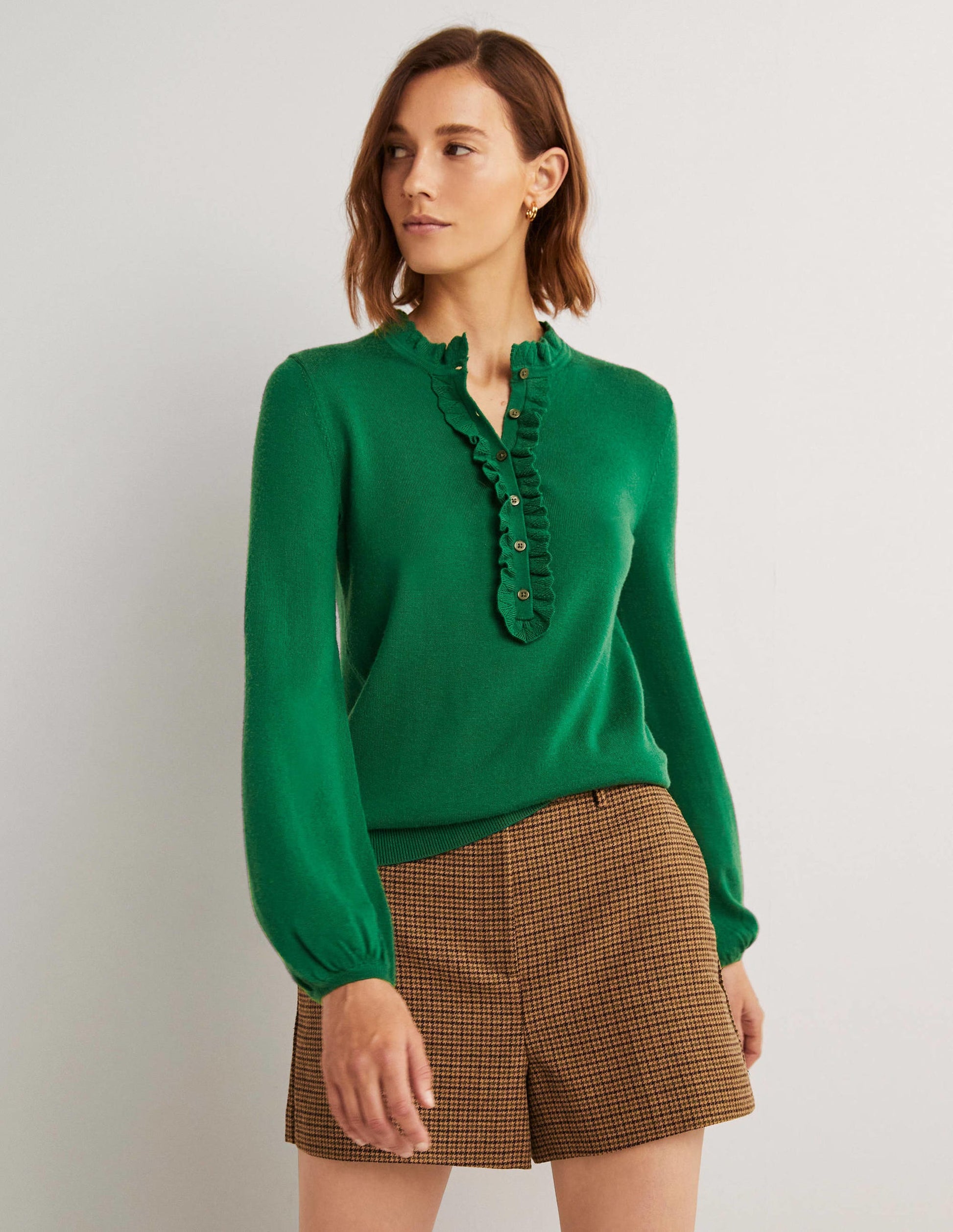 Button Front Merino Jumper-Trekking Green-1