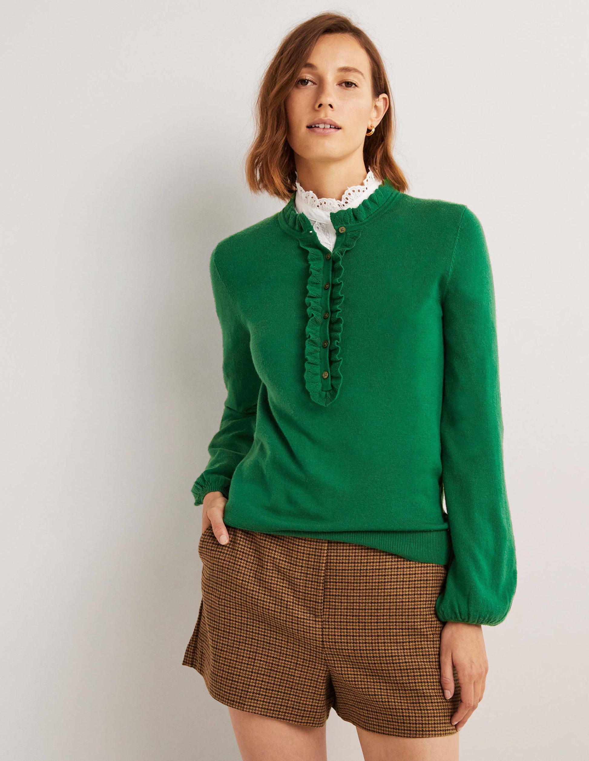 Button Front Merino Jumper-Trekking Green-4