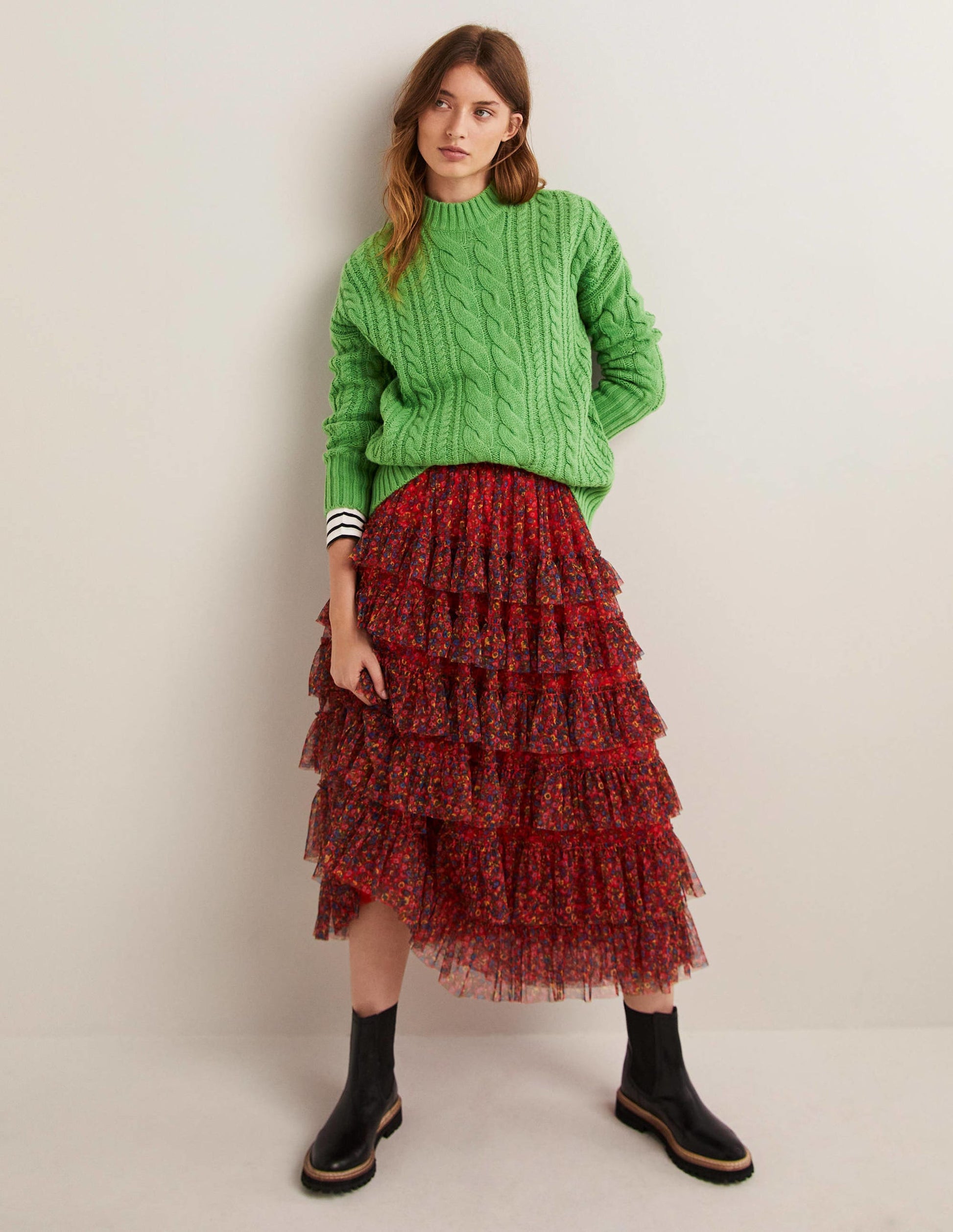 Cable Knit Jumper-Iguana Green-1
