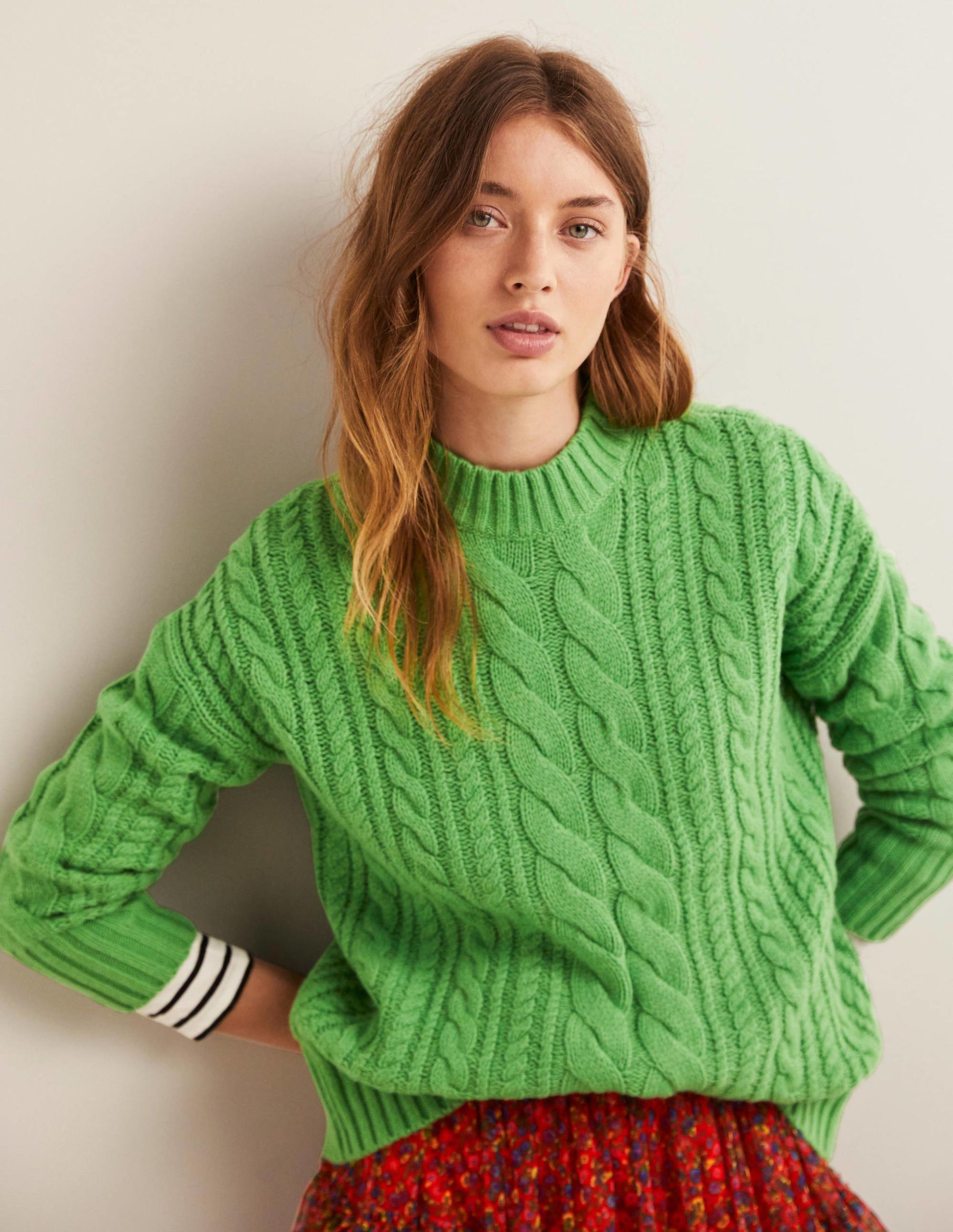 Cable Knit Jumper-Iguana Green-2