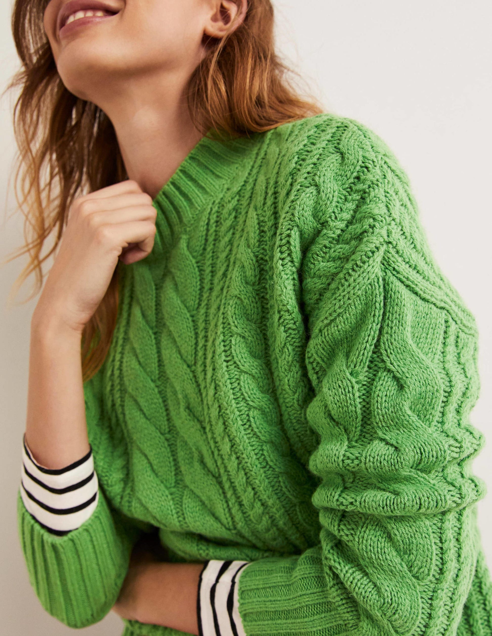 Cable Knit Jumper-Iguana Green-3