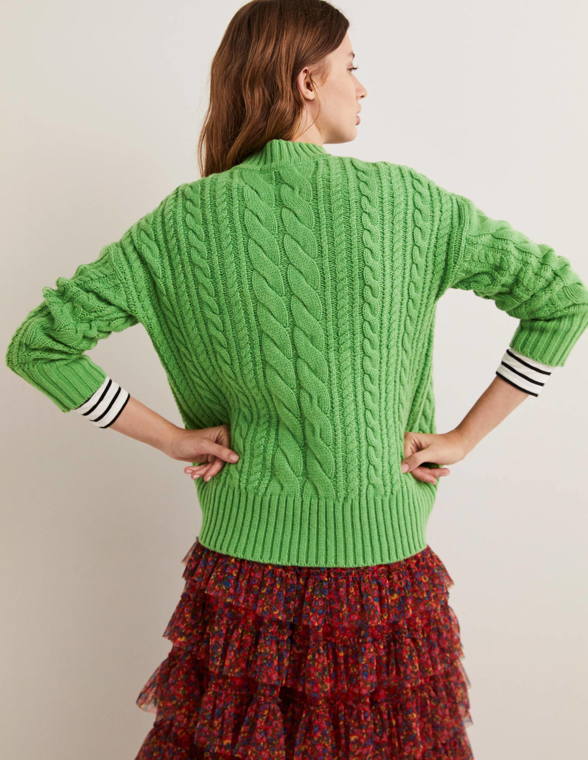 Cable Knit Jumper-Iguana Green-4
