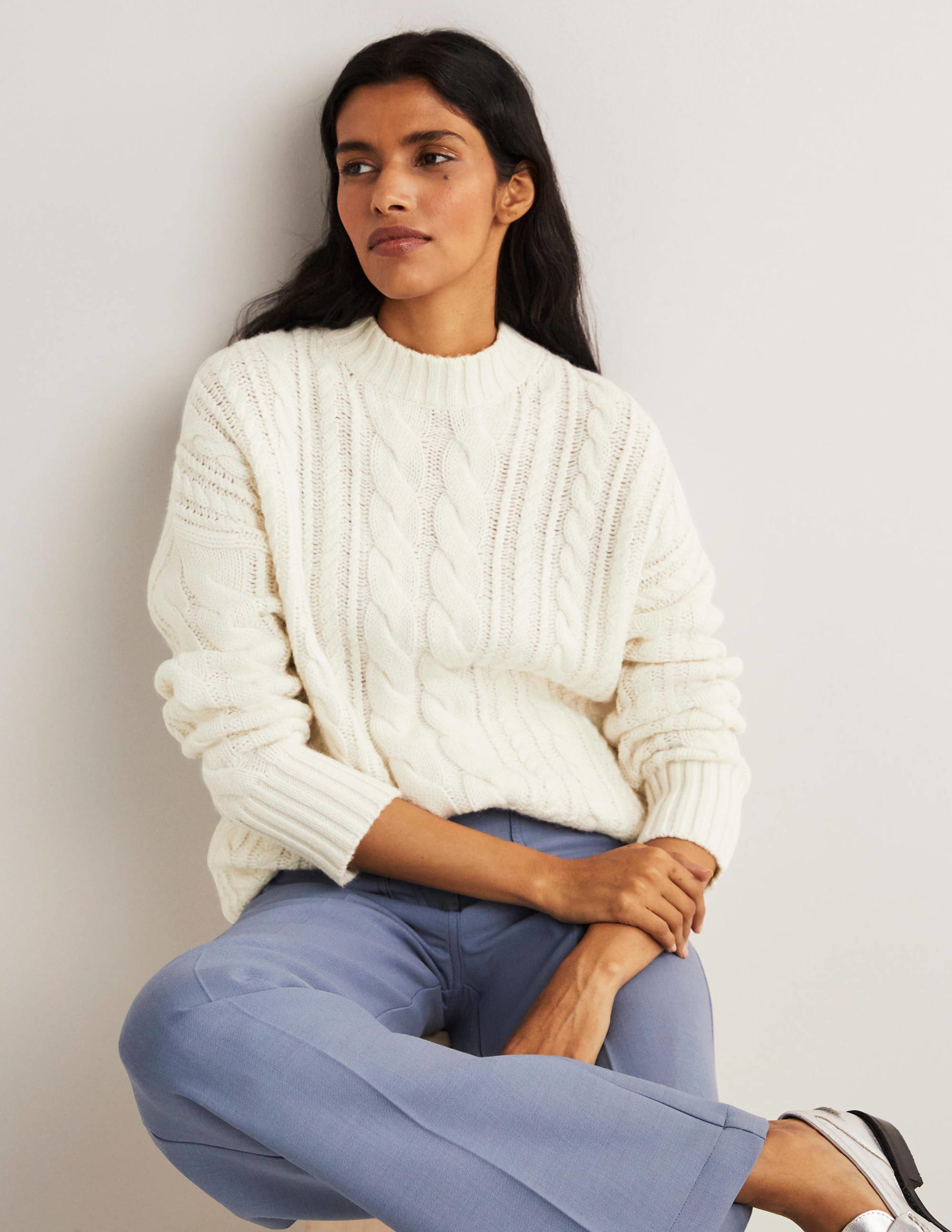 Cable Knit Jumper-Ivory - Image 1