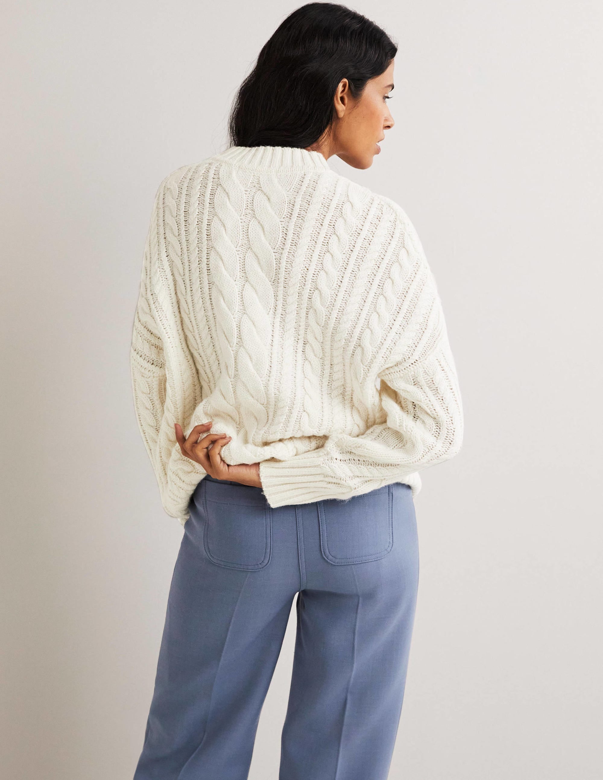 Cable Knit Jumper-Ivory - Image 3