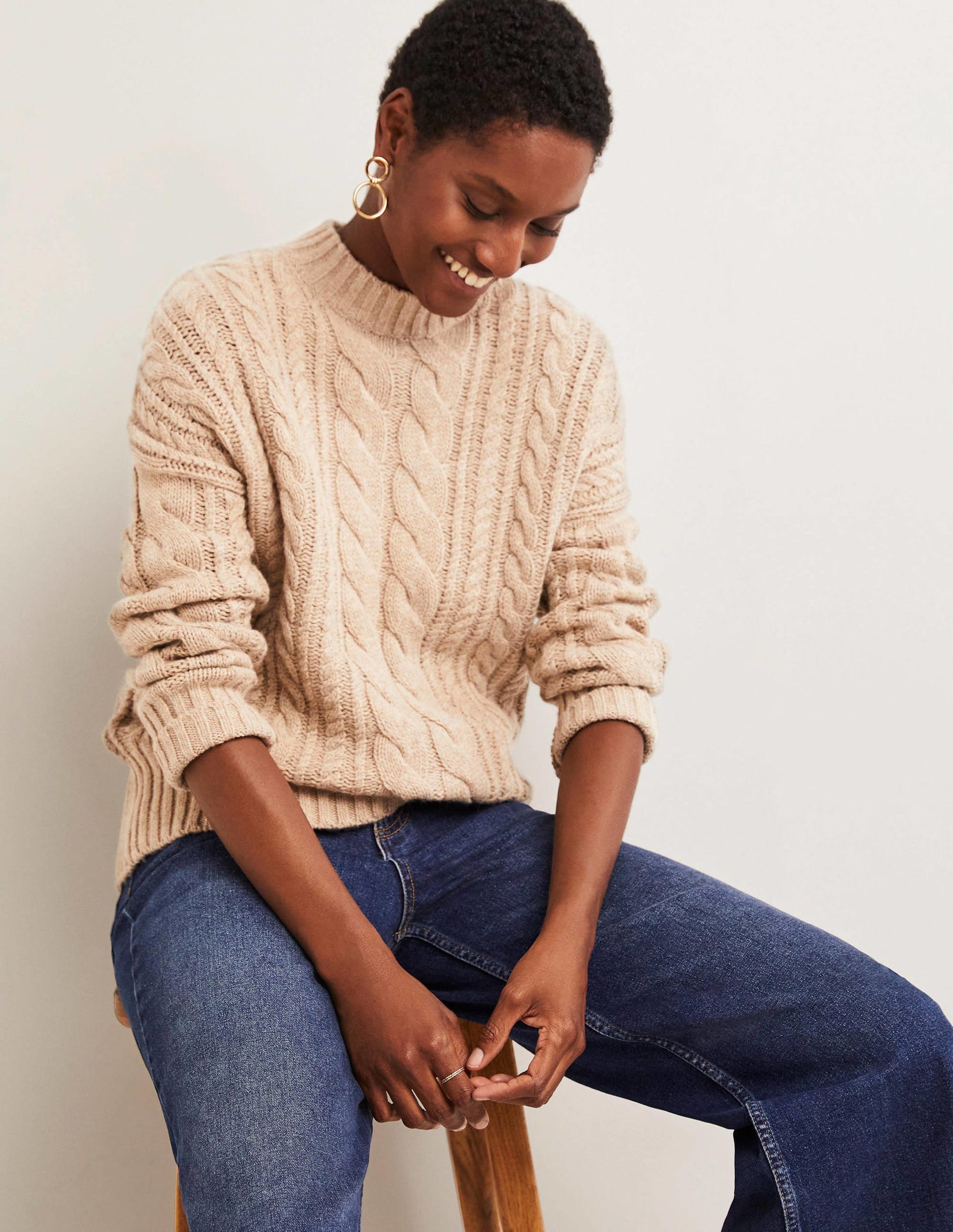 Cable Knit Jumper-Chinchilla Melange-1