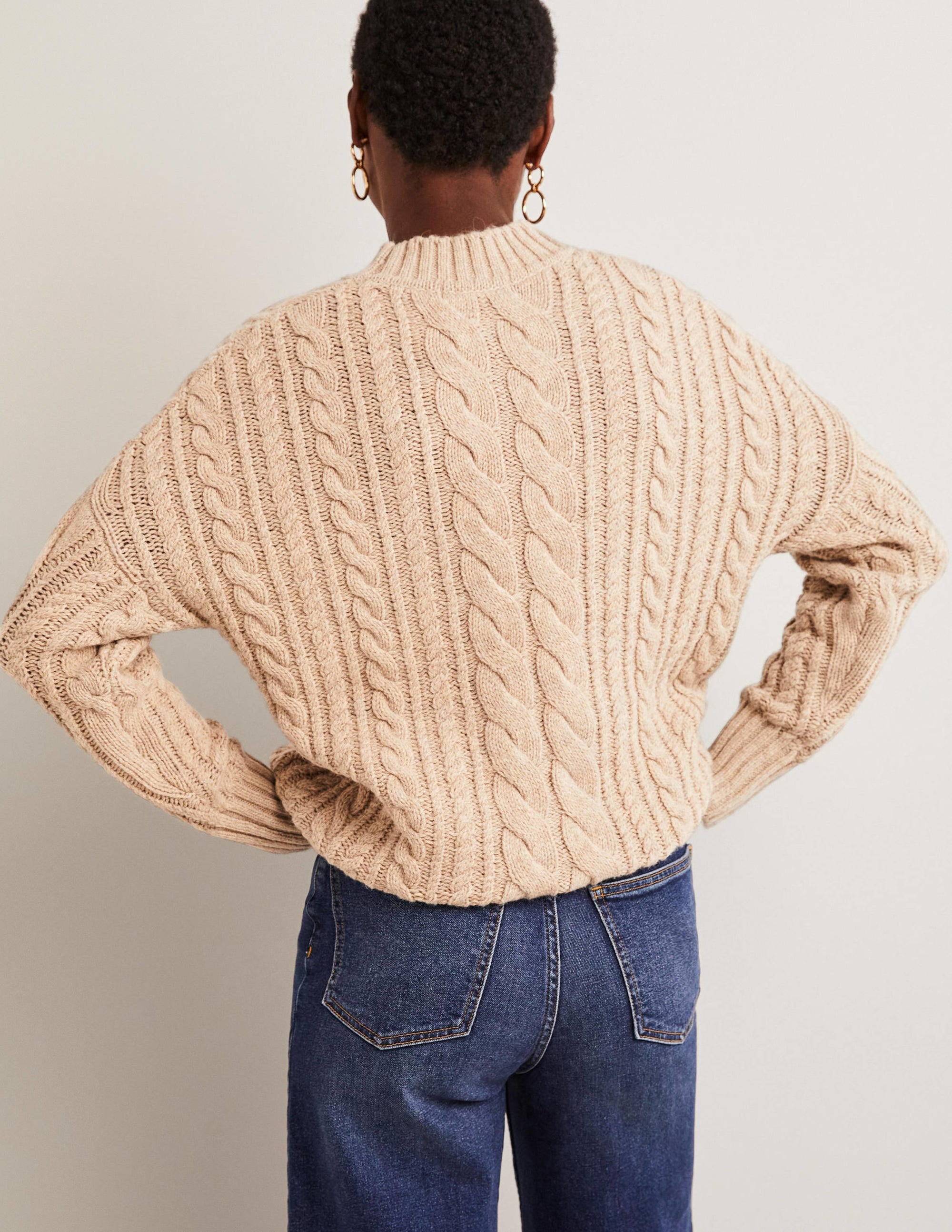 Cable Knit Jumper-Chinchilla Melange - Image 3