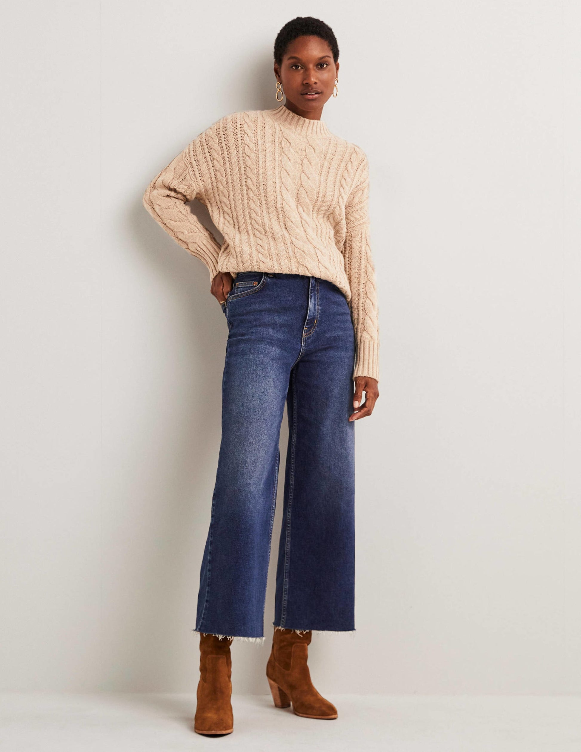 Cable Knit Jumper-Chinchilla Melange-4