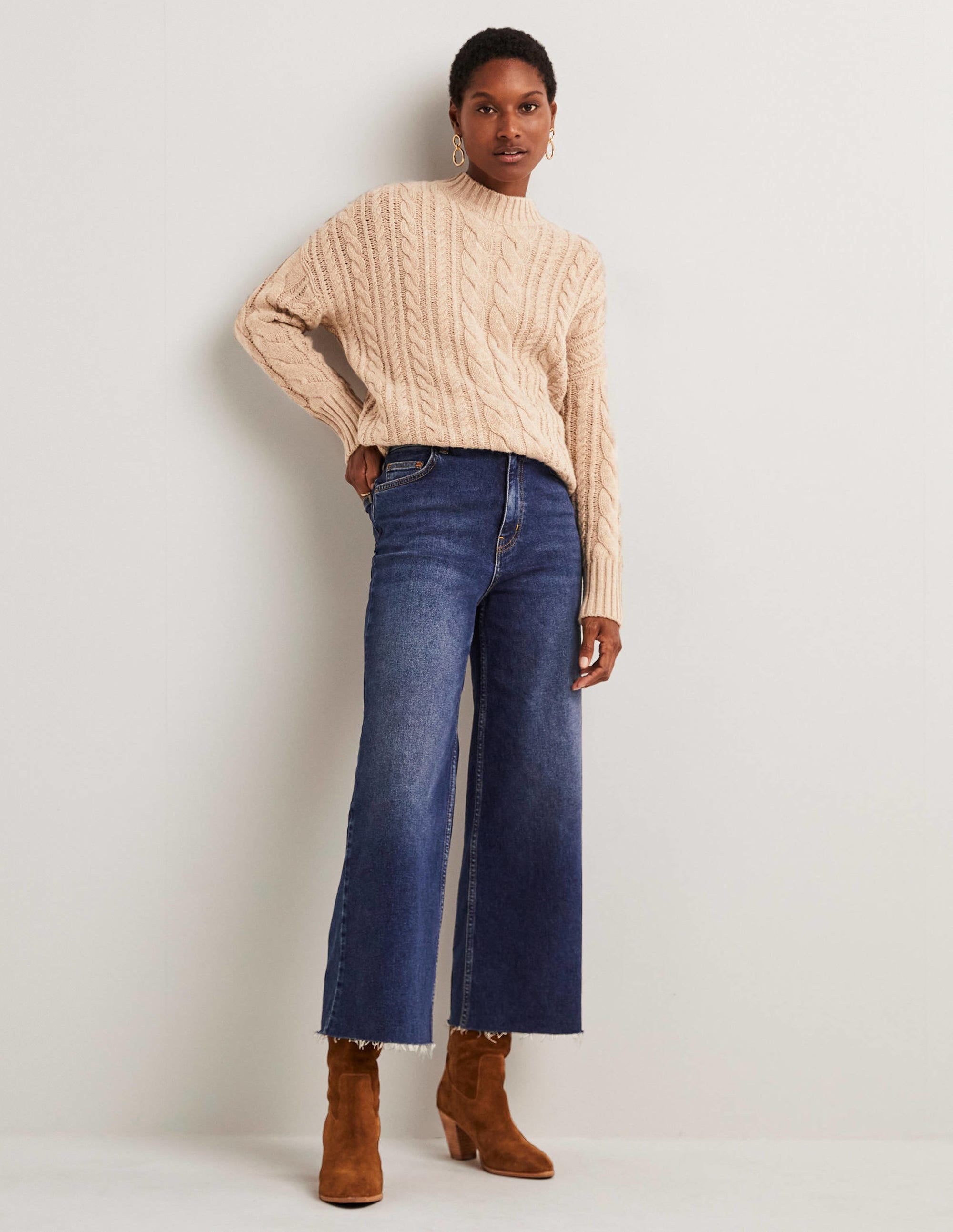 Cable Knit Jumper-Chinchilla Melange - Image 4