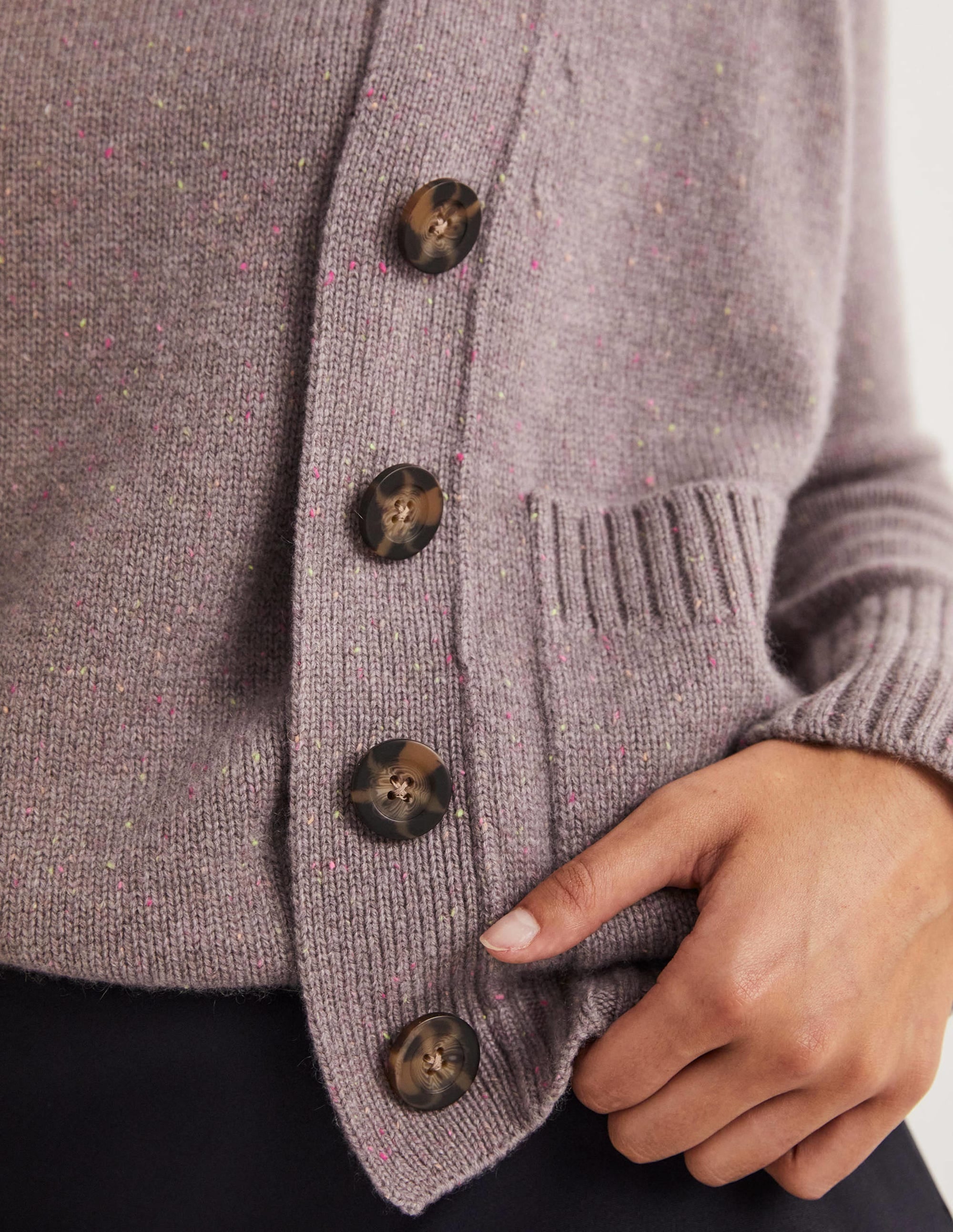 Cashmere Rib Cardigan-Grey, Multi Nep - Image 2