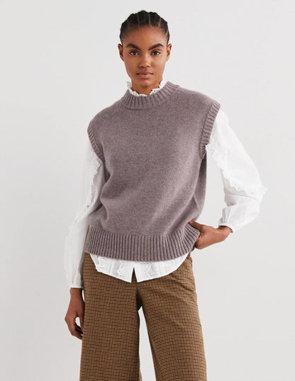 Chunky Cashmere Crew Neck Tank-Grey, Multi Nep-1