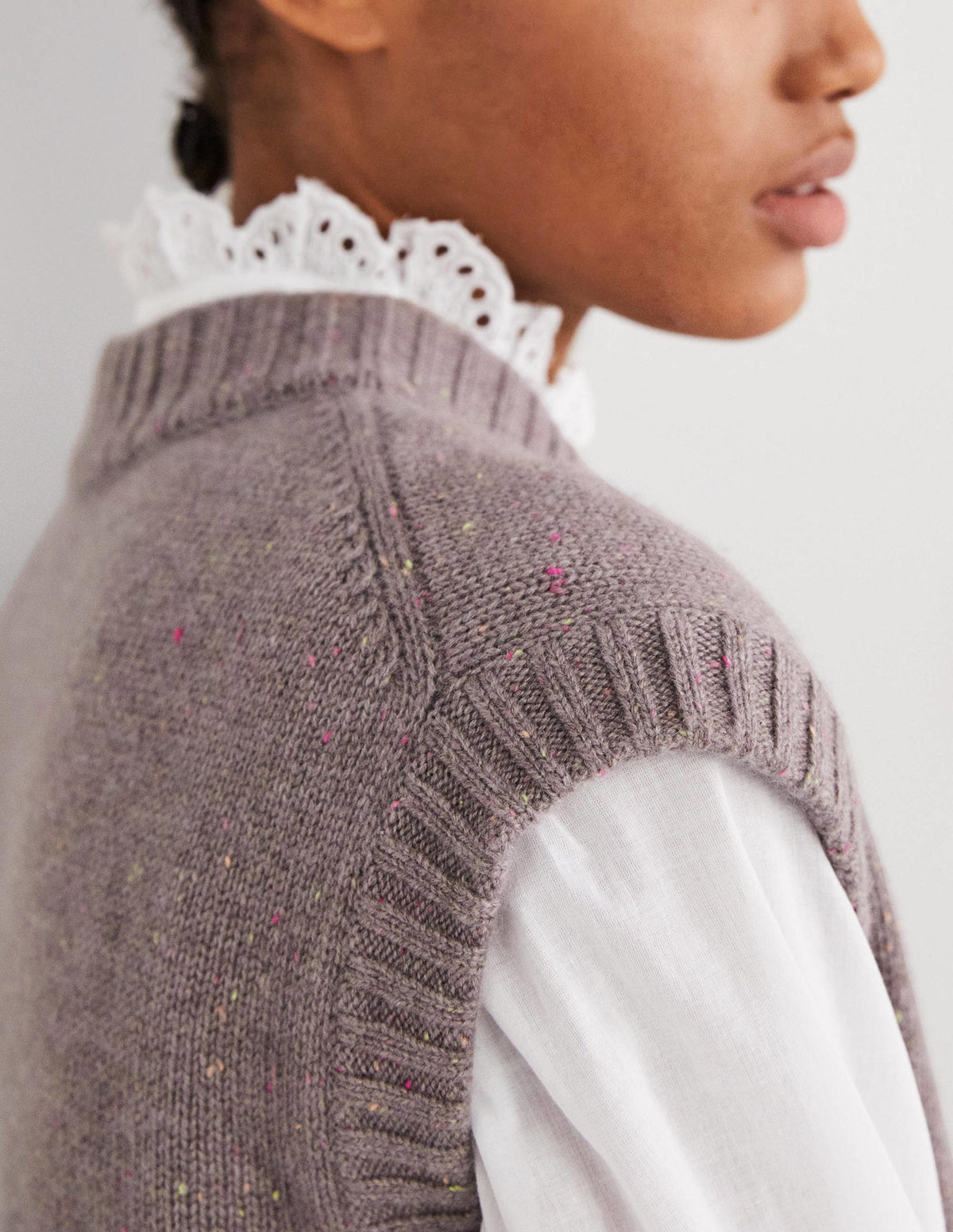 Chunky Cashmere Crew Neck Tank-Grey, Multi Nep - Image 2