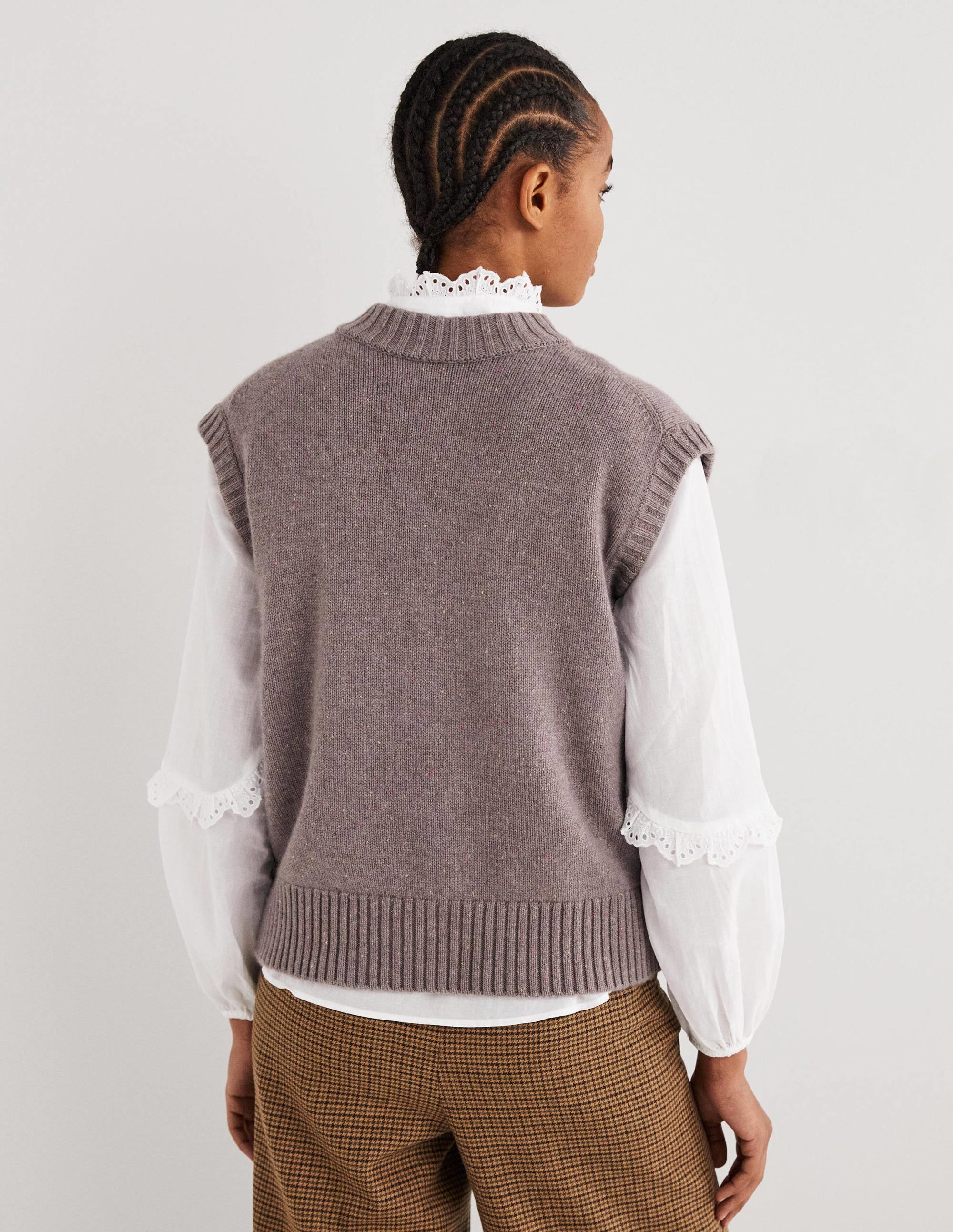 Chunky Cashmere Crew Neck Tank-Grey, Multi Nep - Image 3