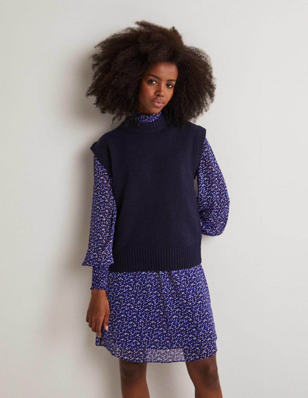 Chunky Cashmere Crew Neck Tank-Navy-2