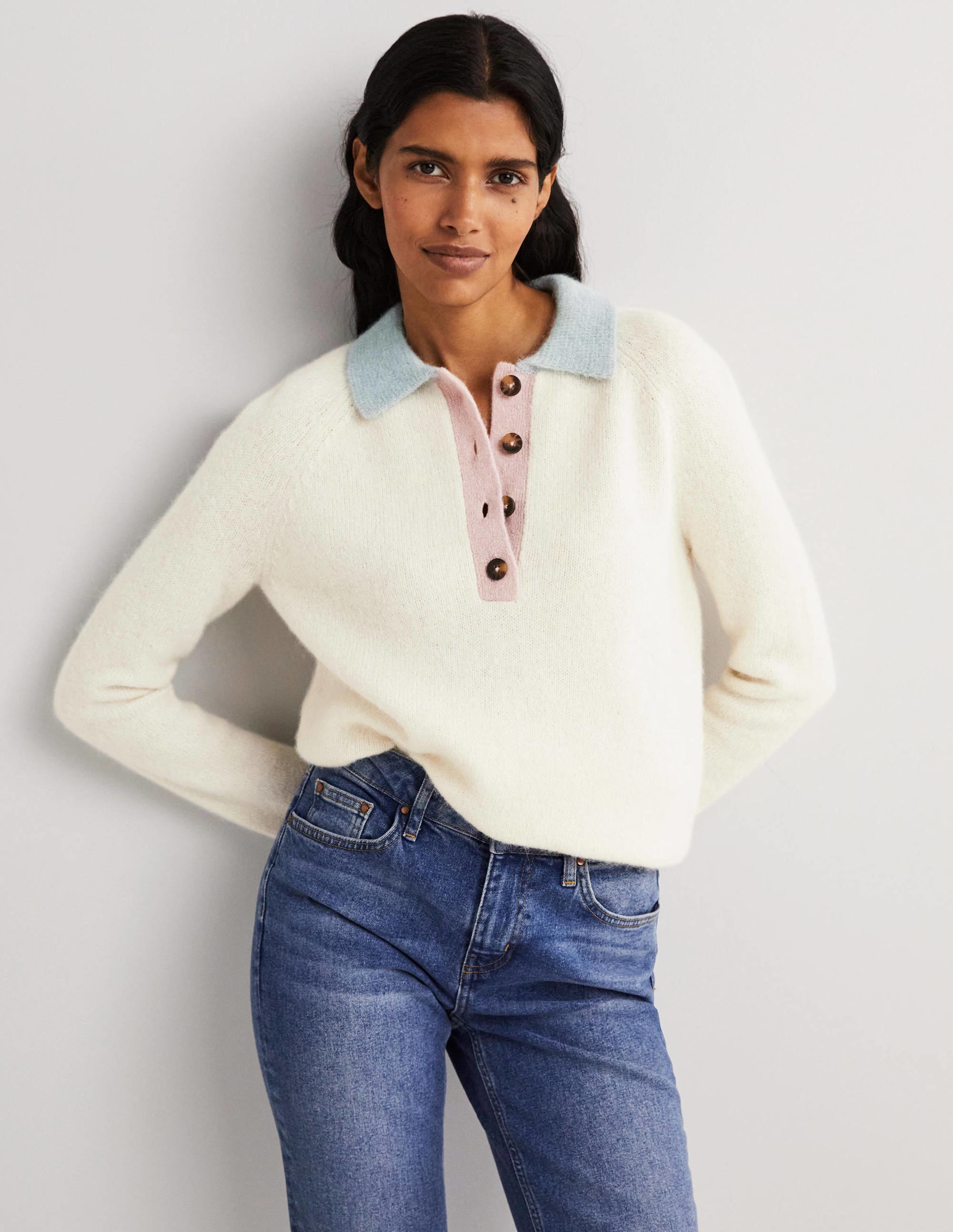 Fluffy Henley Jumper-Ivory, Surf - Image 1