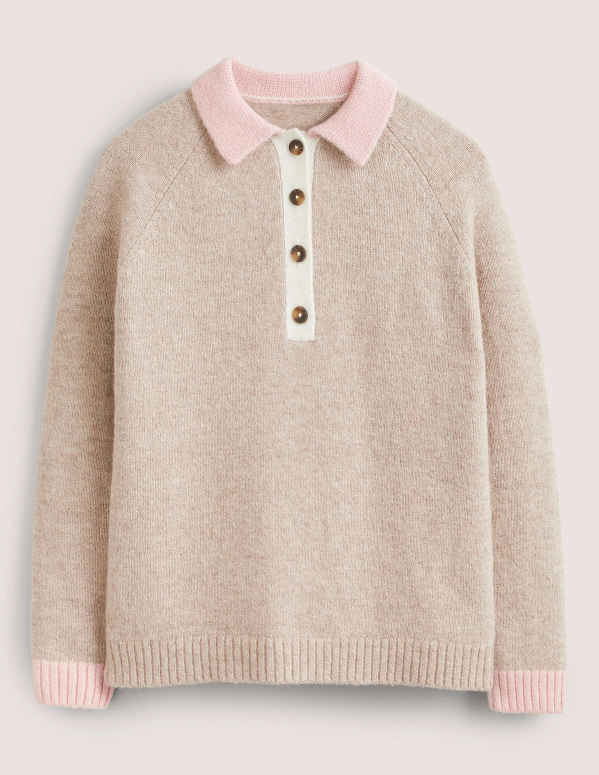 Fluffy Henley Jumper-Mink Melange, Pink Frosting - Image 7