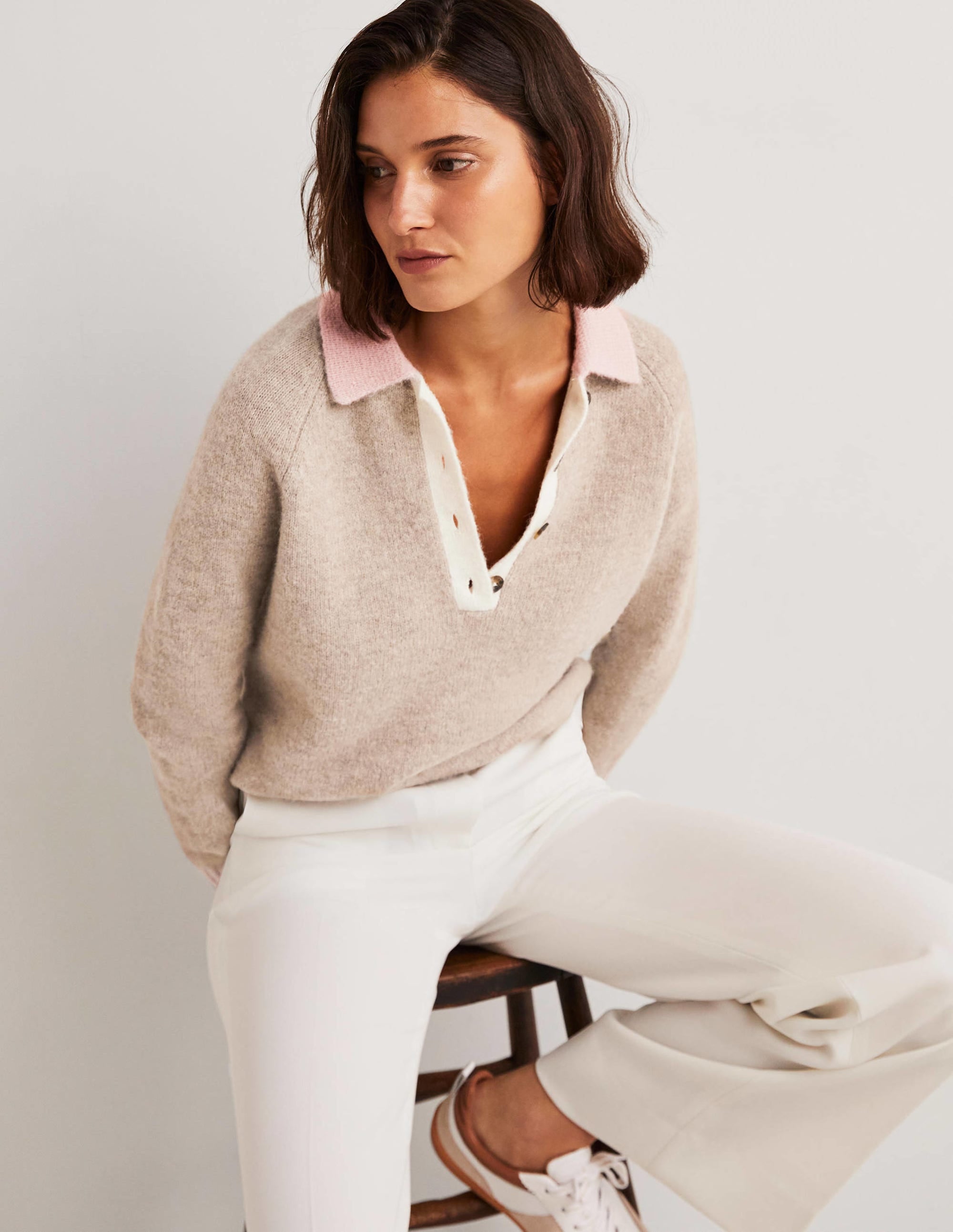 Fluffy Henley Jumper-Mink Melange, Pink Frosting - Image 5