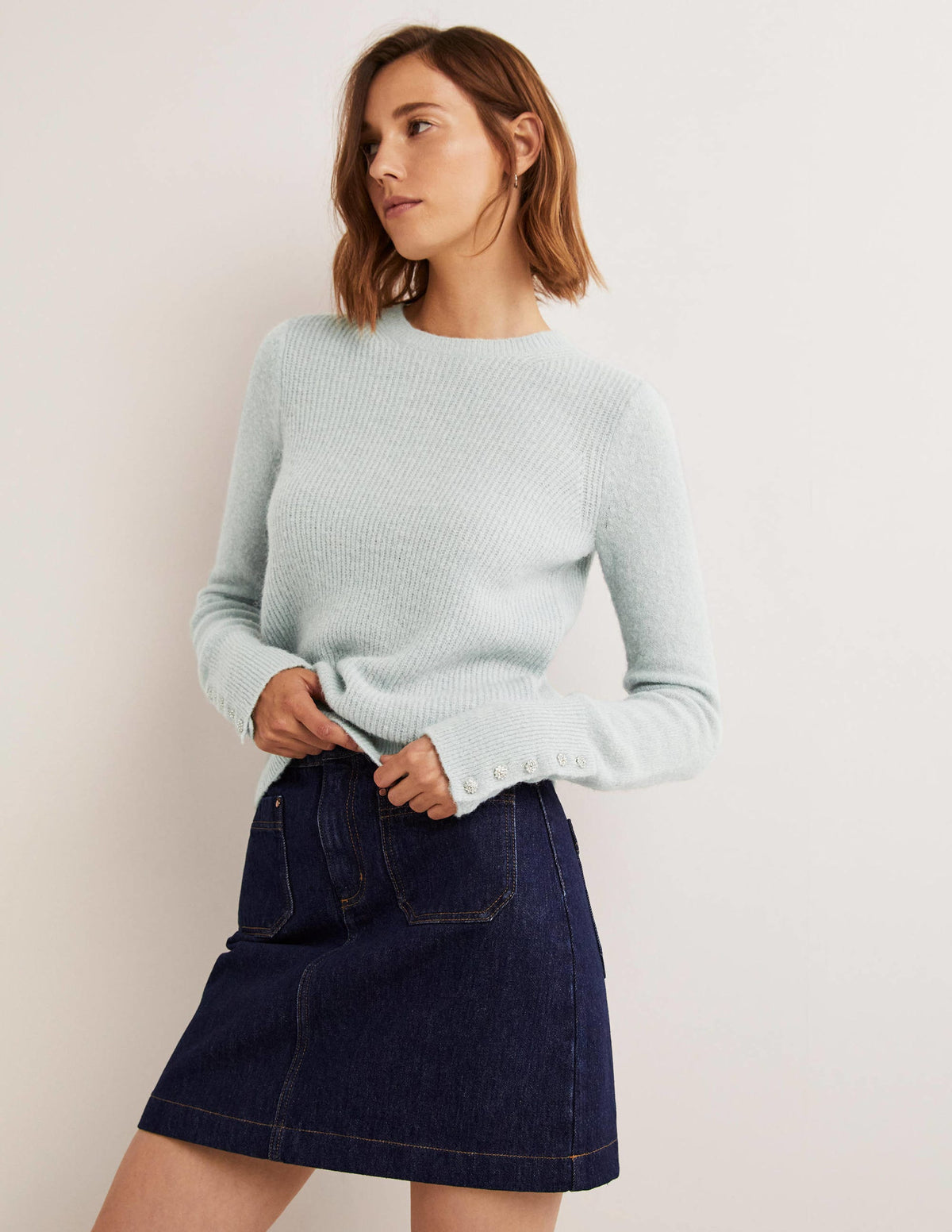 Jewel Button Fluffy Jumper-Surf Blue - Image 1