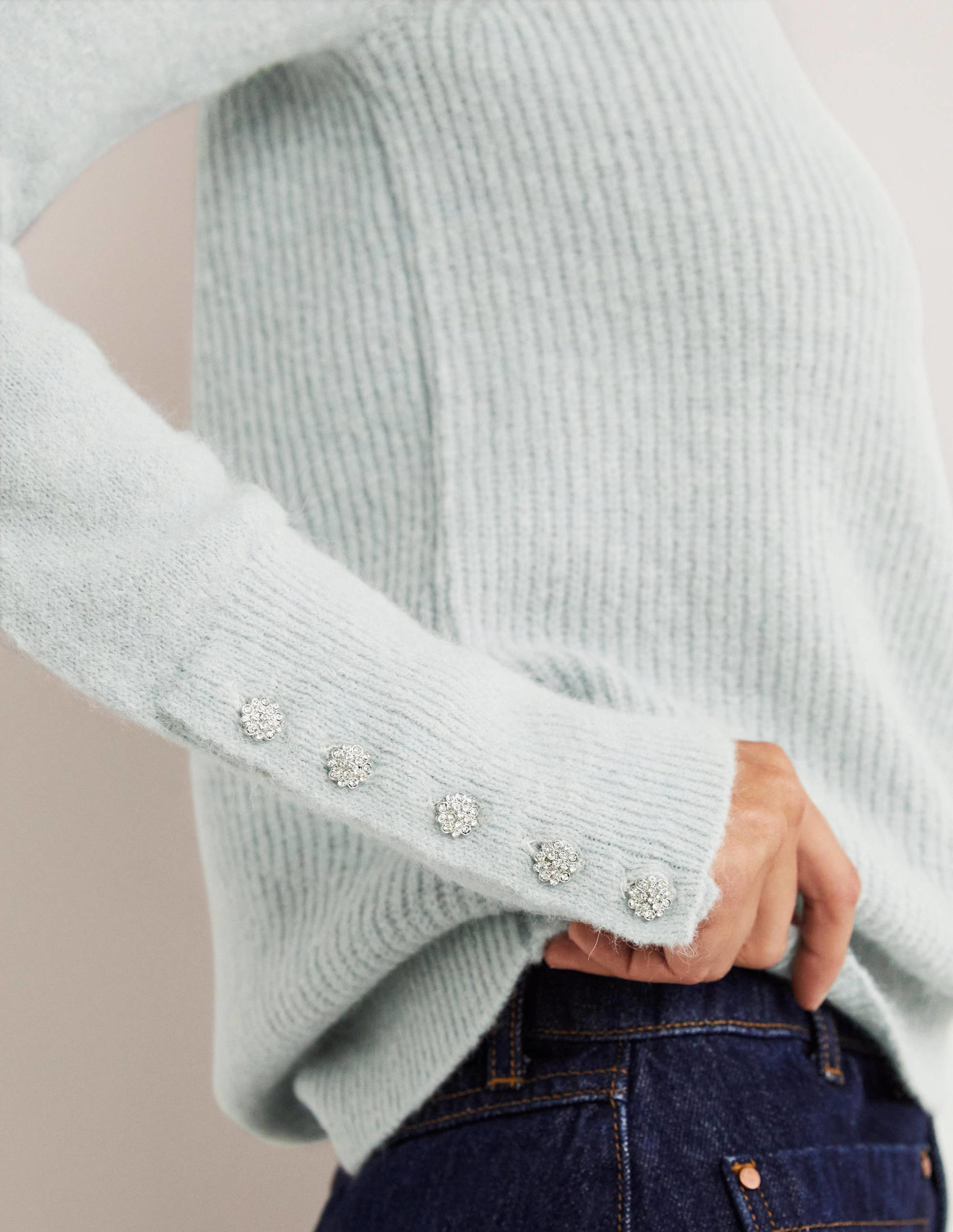 Jewel Button Fluffy Jumper-Surf Blue - Image 2