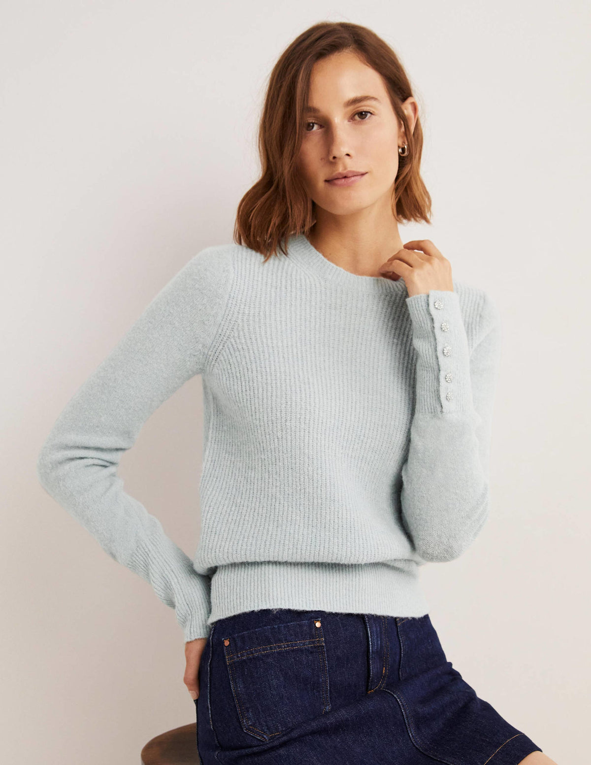 Jewel Button Fluffy Jumper-Surf Blue-4