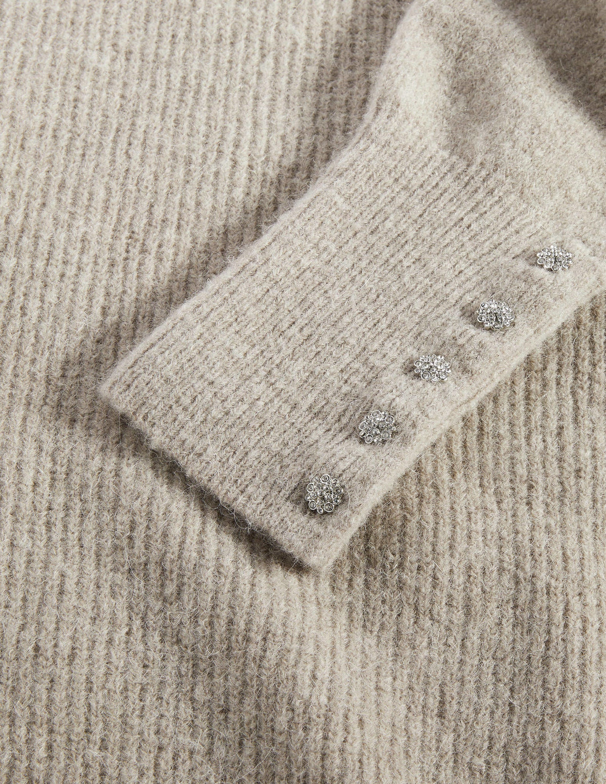 Jewel Button Fluffy Jumper-Mink Melange-7