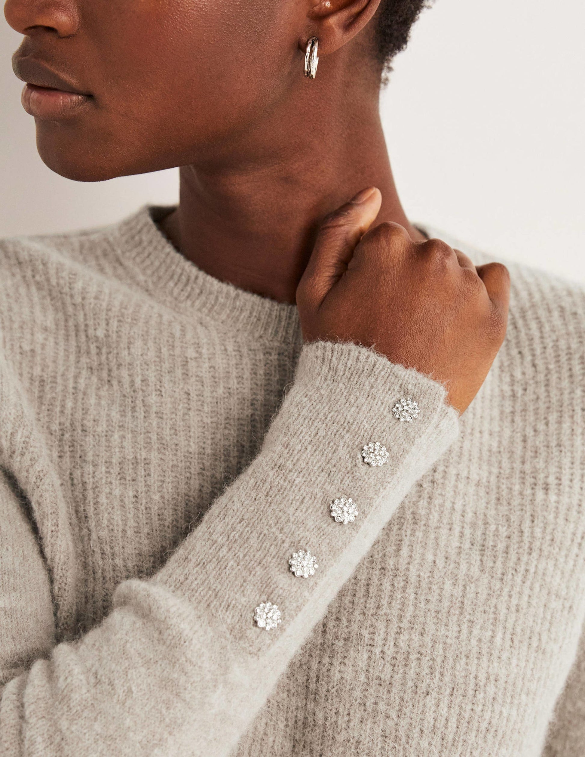 Jewel Button Fluffy Jumper-Mink Melange-2
