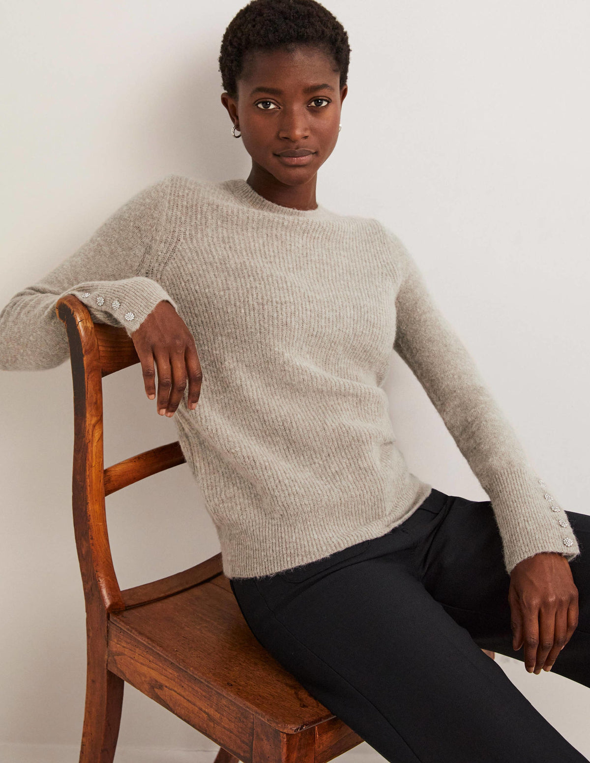 Jewel Button Fluffy Jumper-Mink Melange-4