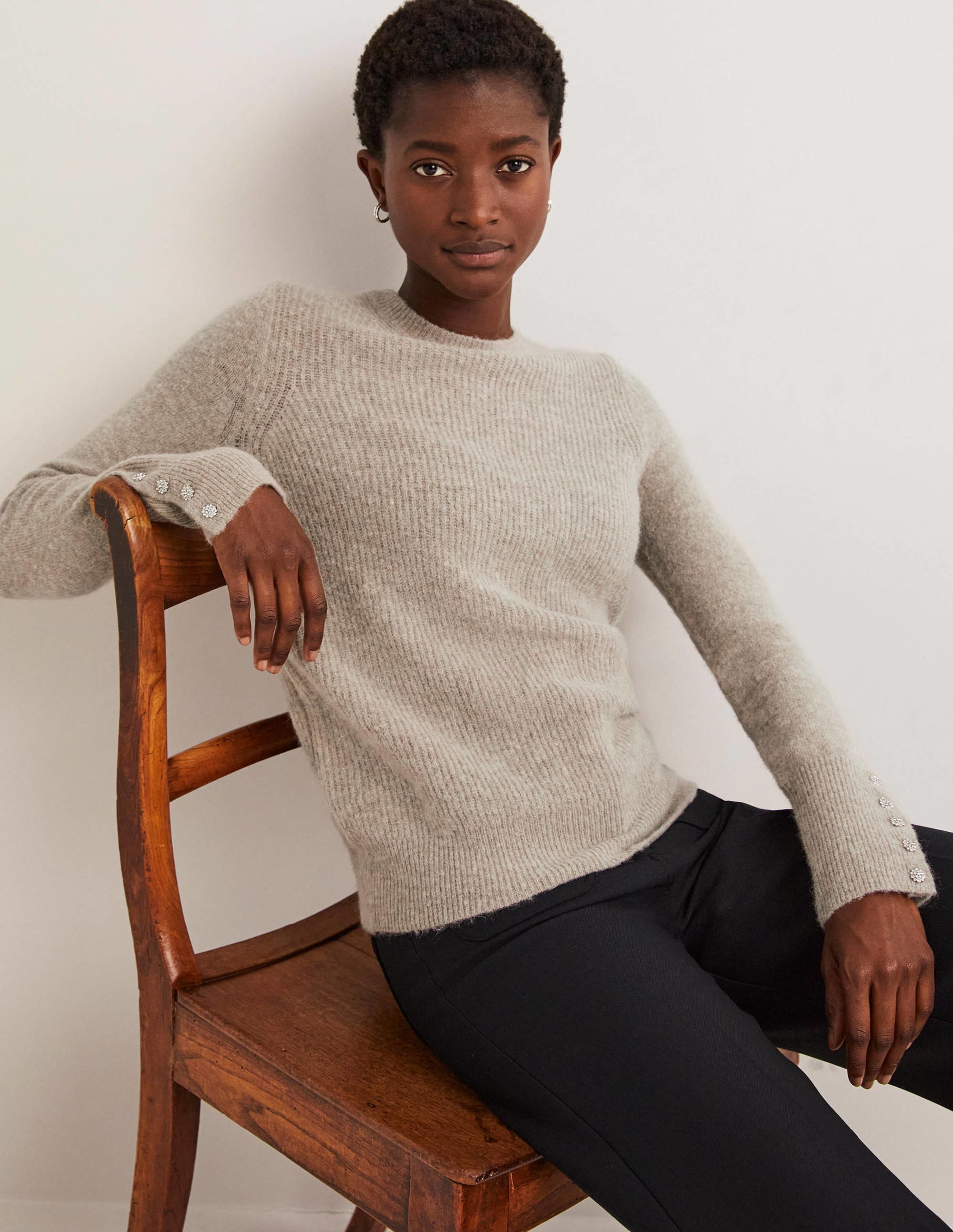 Jewel Button Fluffy Jumper-Mink Melange - Image 4