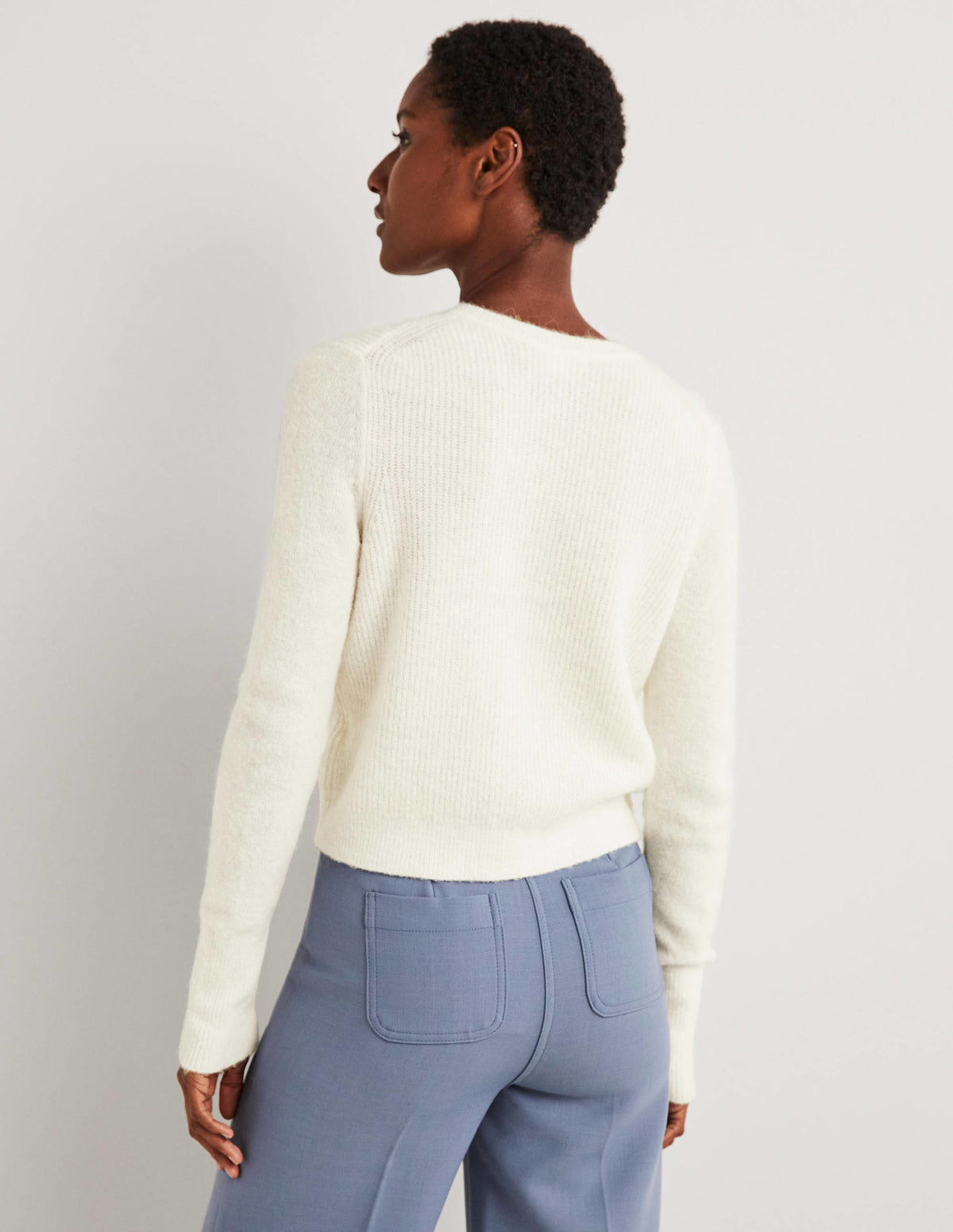 Jewel Button Fluffy Cardigan-Ivory - Image 3
