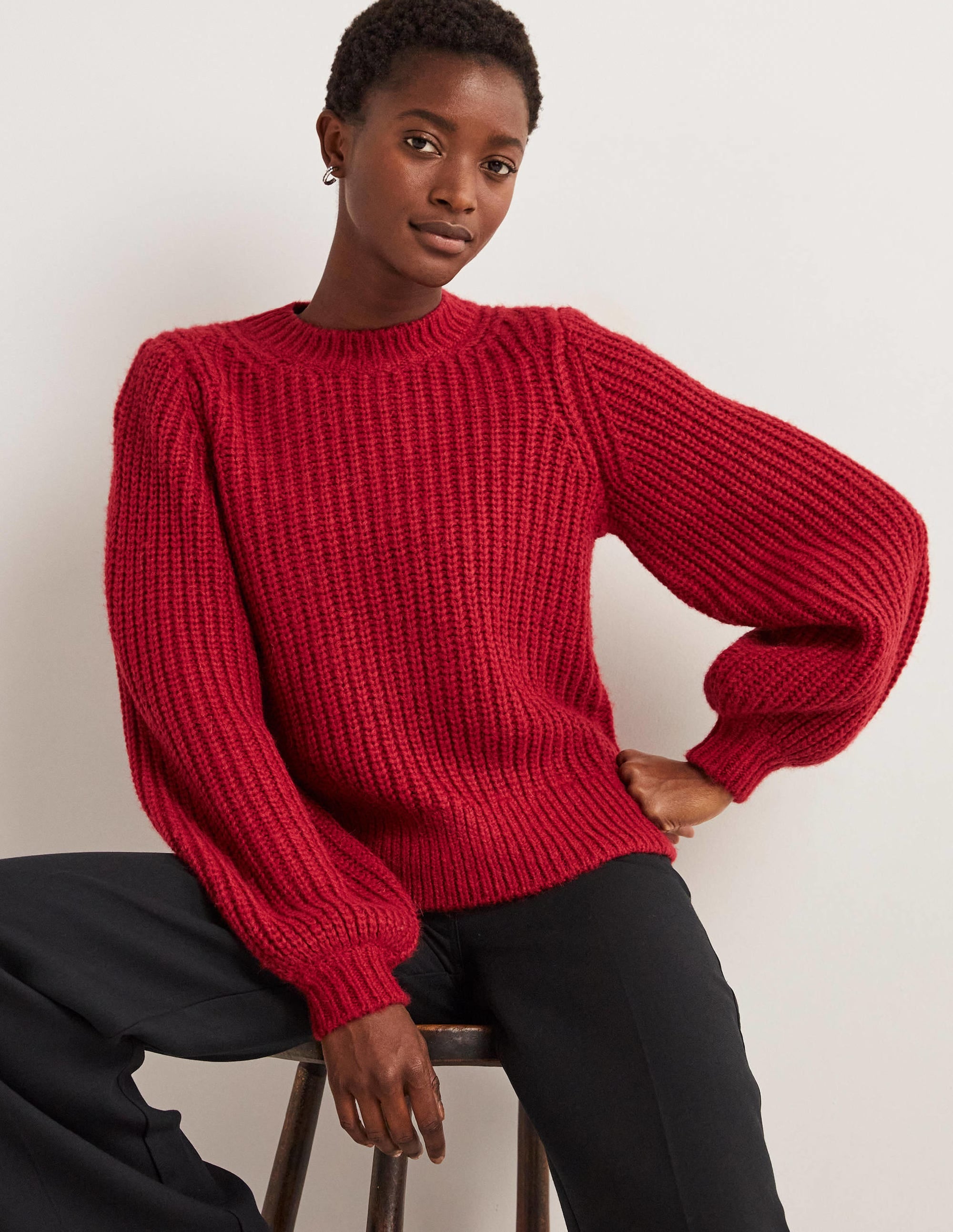 Chunky Ribbed Jumper-Ruby Red - Image 1