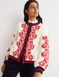 Knitted Bomber Jacket-Ivory, Red Embroidered