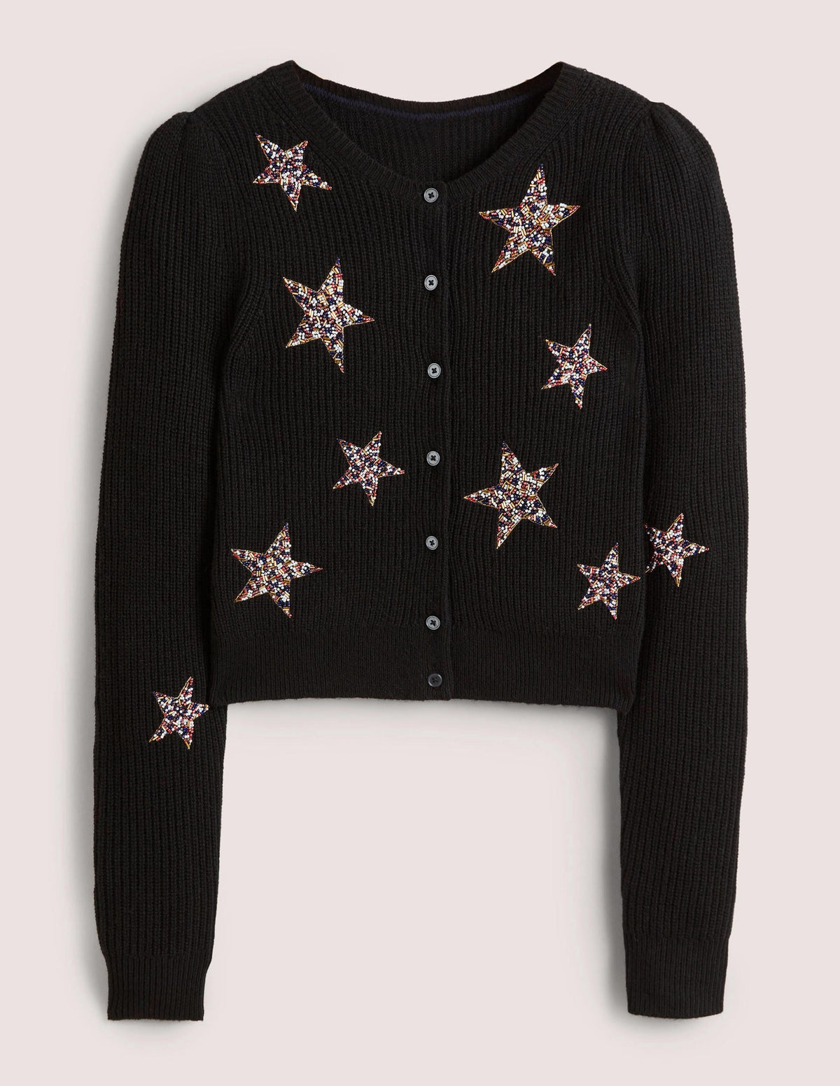 Black Star-Embellished Ribbed Cardigan-Black, Embellished Stars-6