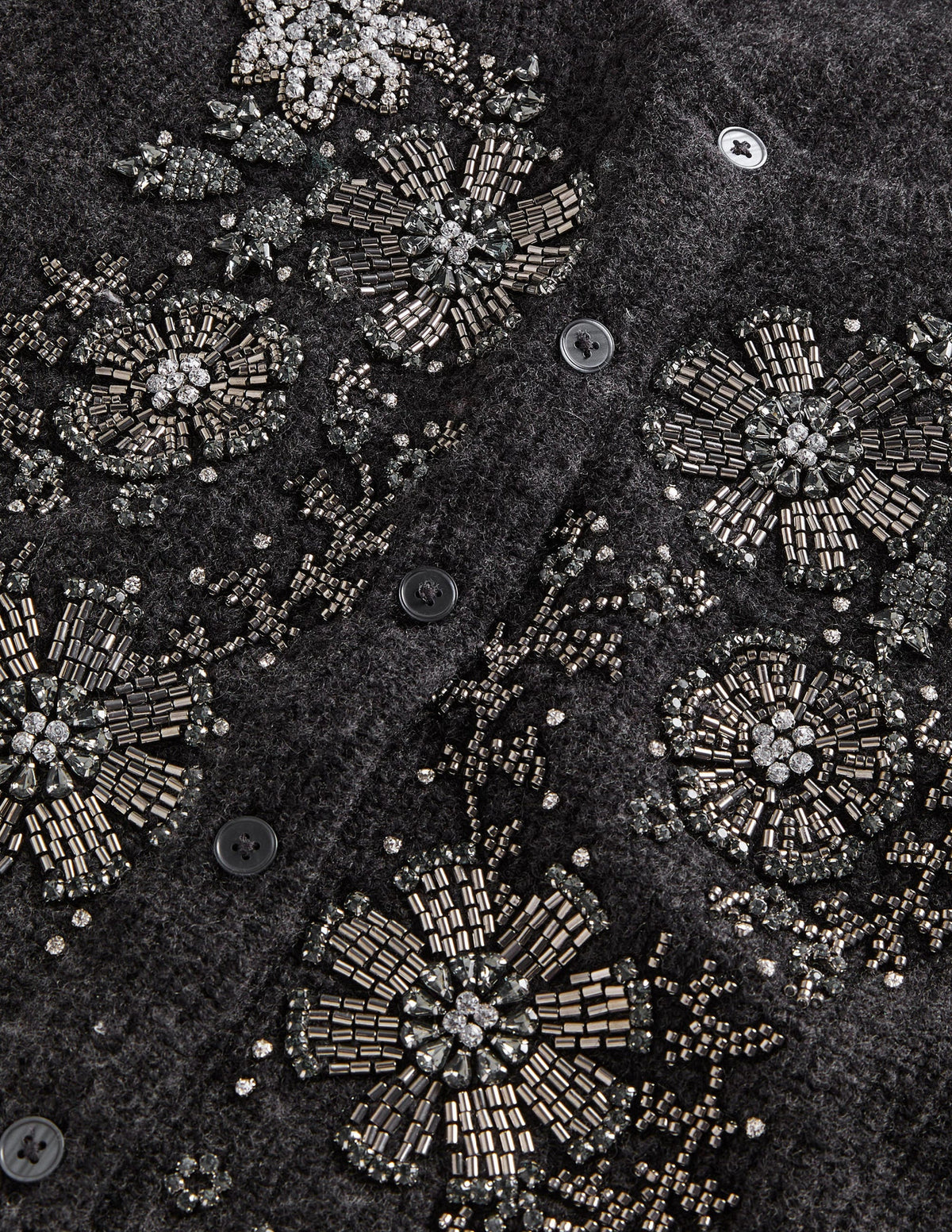 Embellished Ribbed Cardigan-Charcoal Melange-9